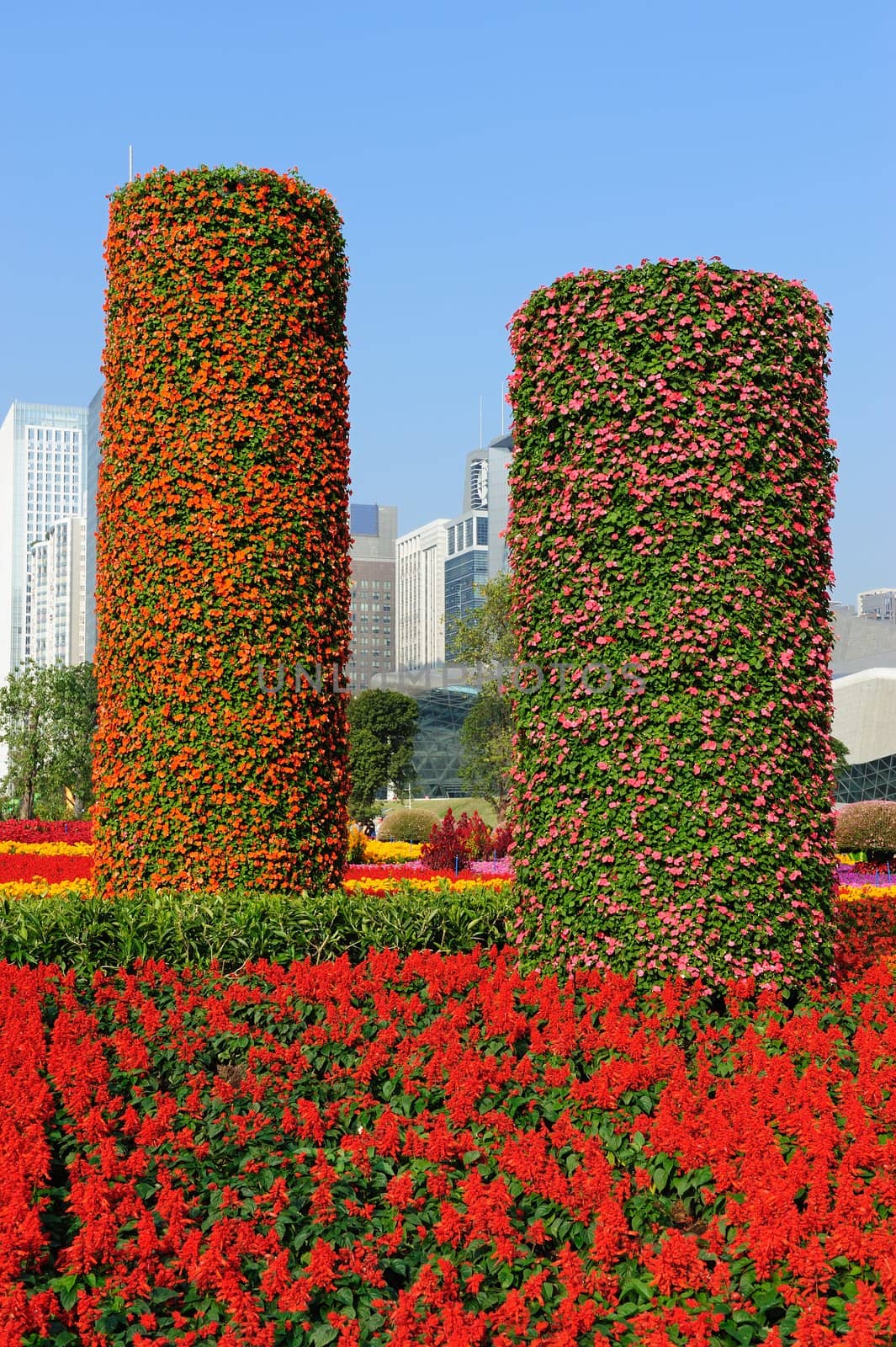 Flowers pillars in Guanghzou City Plaza