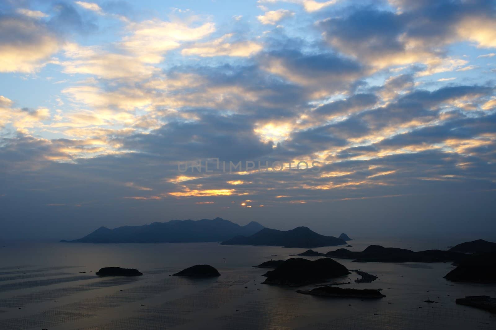Ocean landscape with islands and mountains, photo taken in Fujian province of China