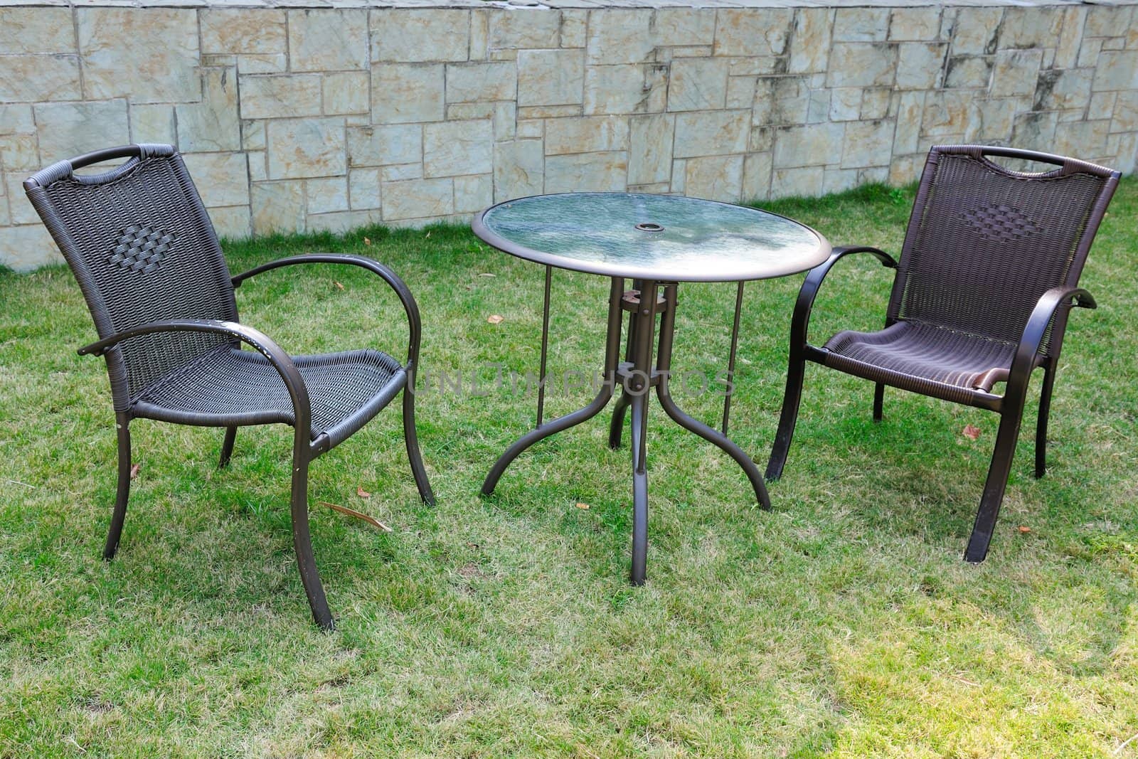 Table and chairs in the yard