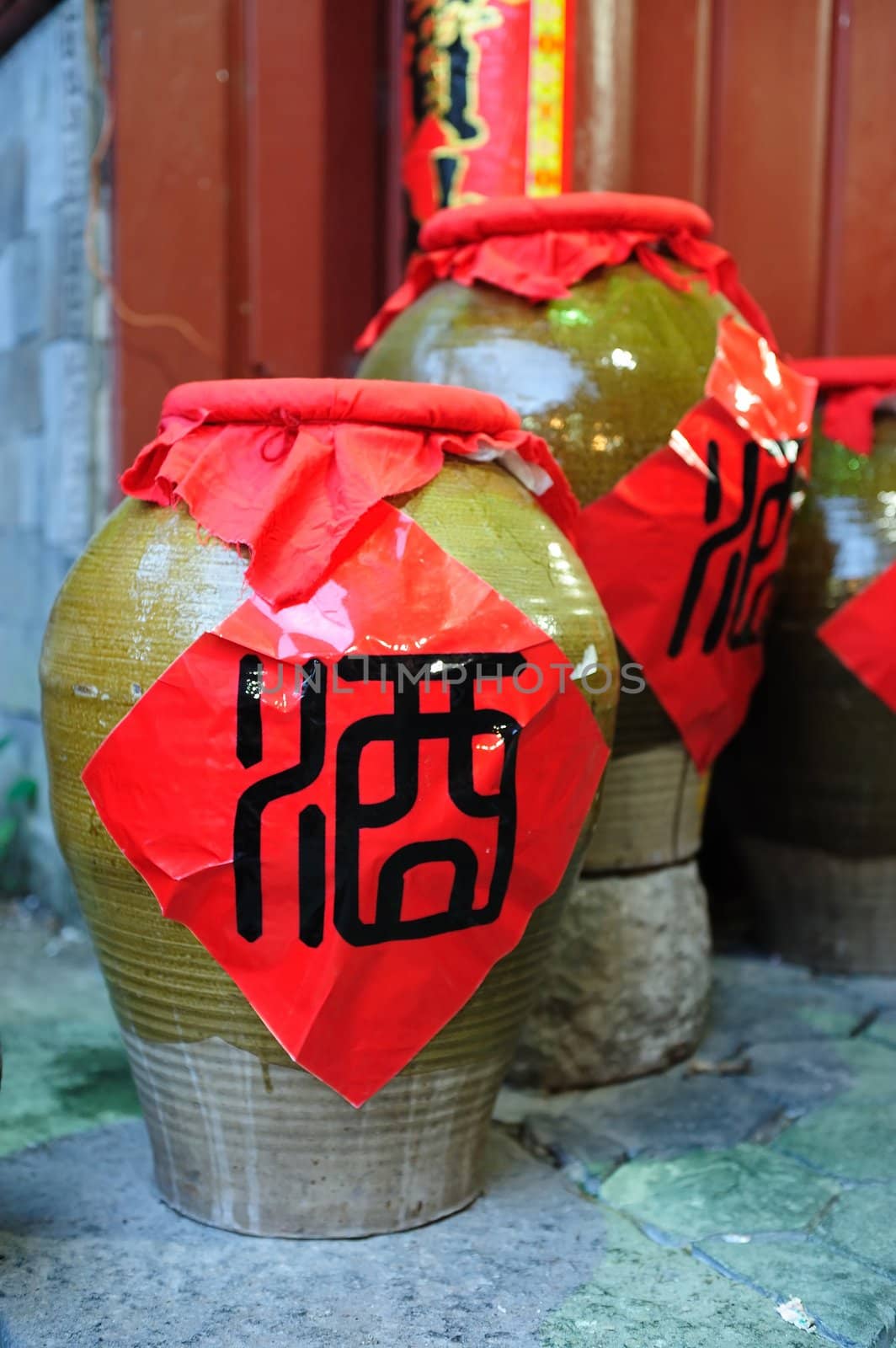 China traditional wine jars in the yard