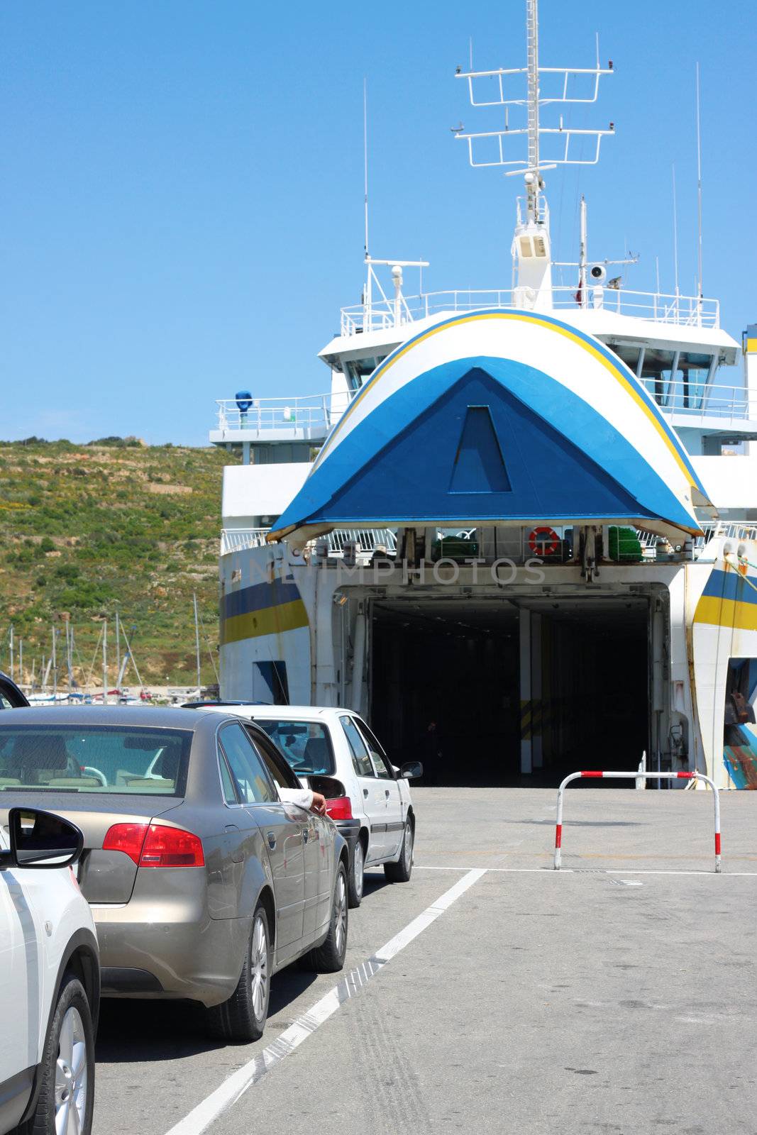 Cars waiting to board a ship between Malta and Gozo