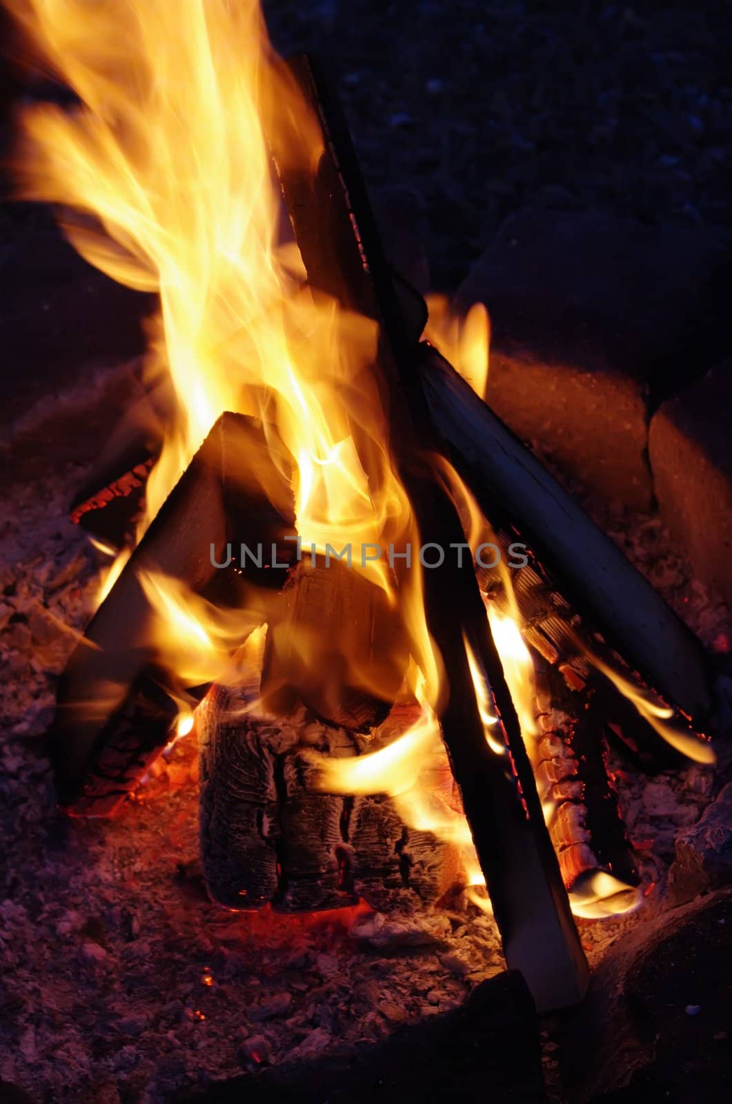 a nice campfire burning outside in summer