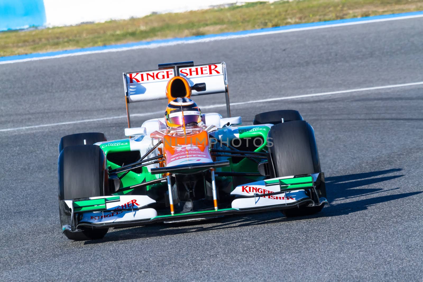 JEREZ DE LA FRONTERA, SPAIN - FEB 10: Nico Hülkenberg of Force India F1 races on training session on February 10 , 2012, in Jerez de la Frontera , Spain