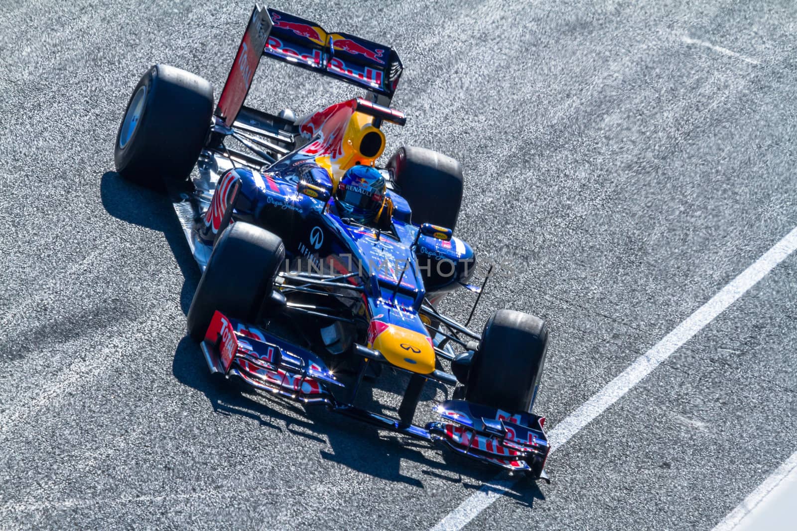 JEREZ DE LA FRONTERA, SPAIN - FEB 10: Sebastian Vettel of Red Bull F1 entering to the pit on training session on February 10 , 2012, in Jerez de la Frontera , Spain