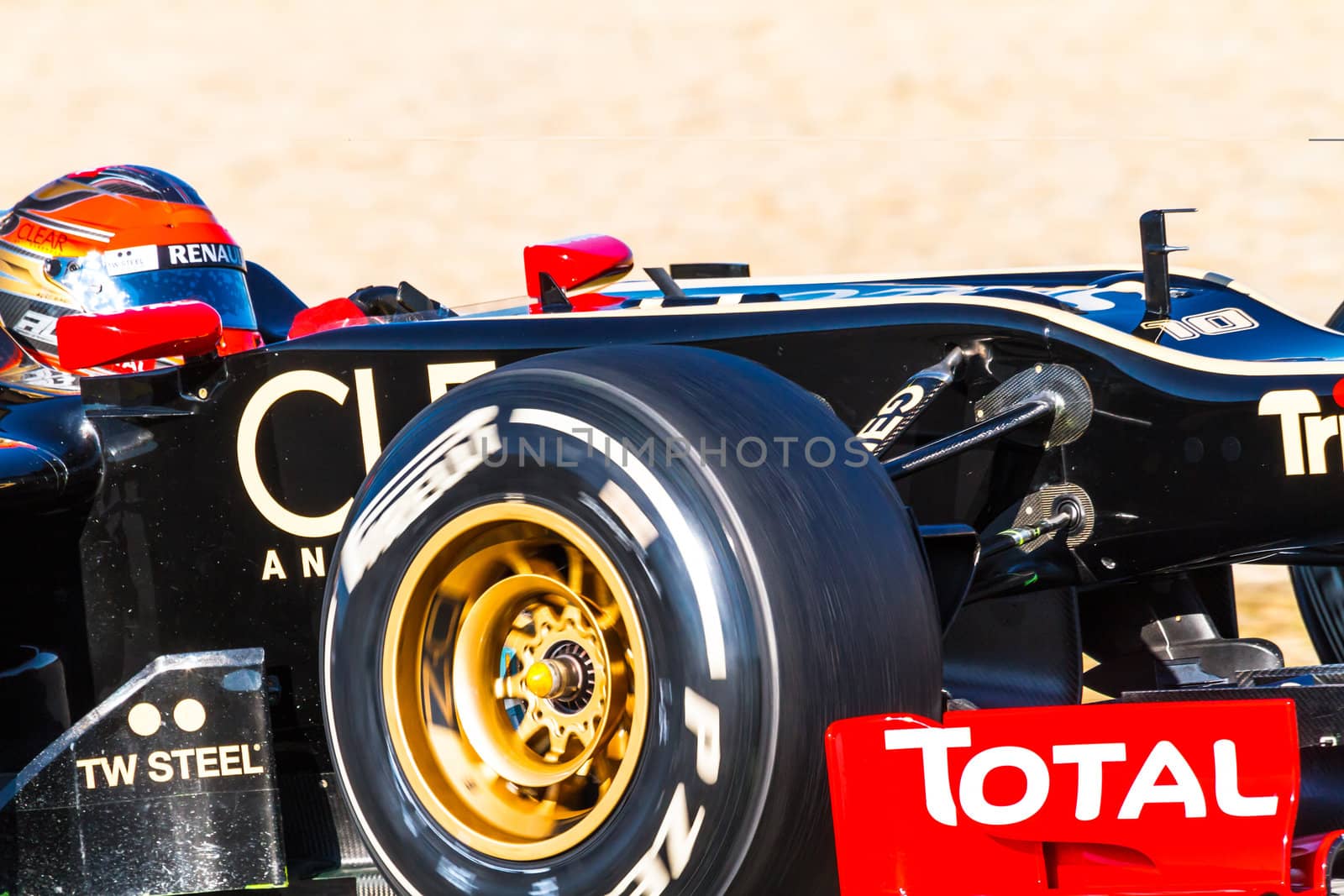 JEREZ DE LA FRONTERA, SPAIN - FEB 10: Romain Grosjean of Lotus Renault F1 races on training session on February 10 , 2012, in Jerez de la Frontera , Spain