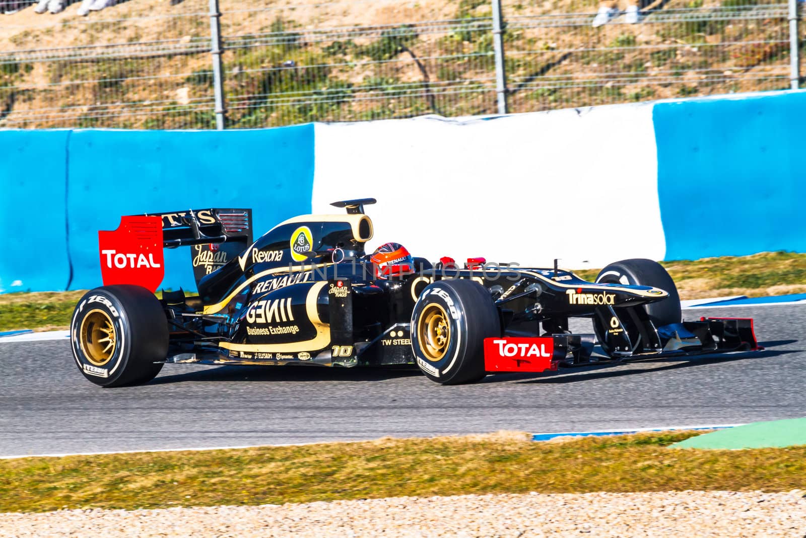 JEREZ DE LA FRONTERA, SPAIN - FEB 10: Romain Grosjean of Lotus Renault F1 races on training session on February 10 , 2012, in Jerez de la Frontera , Spain