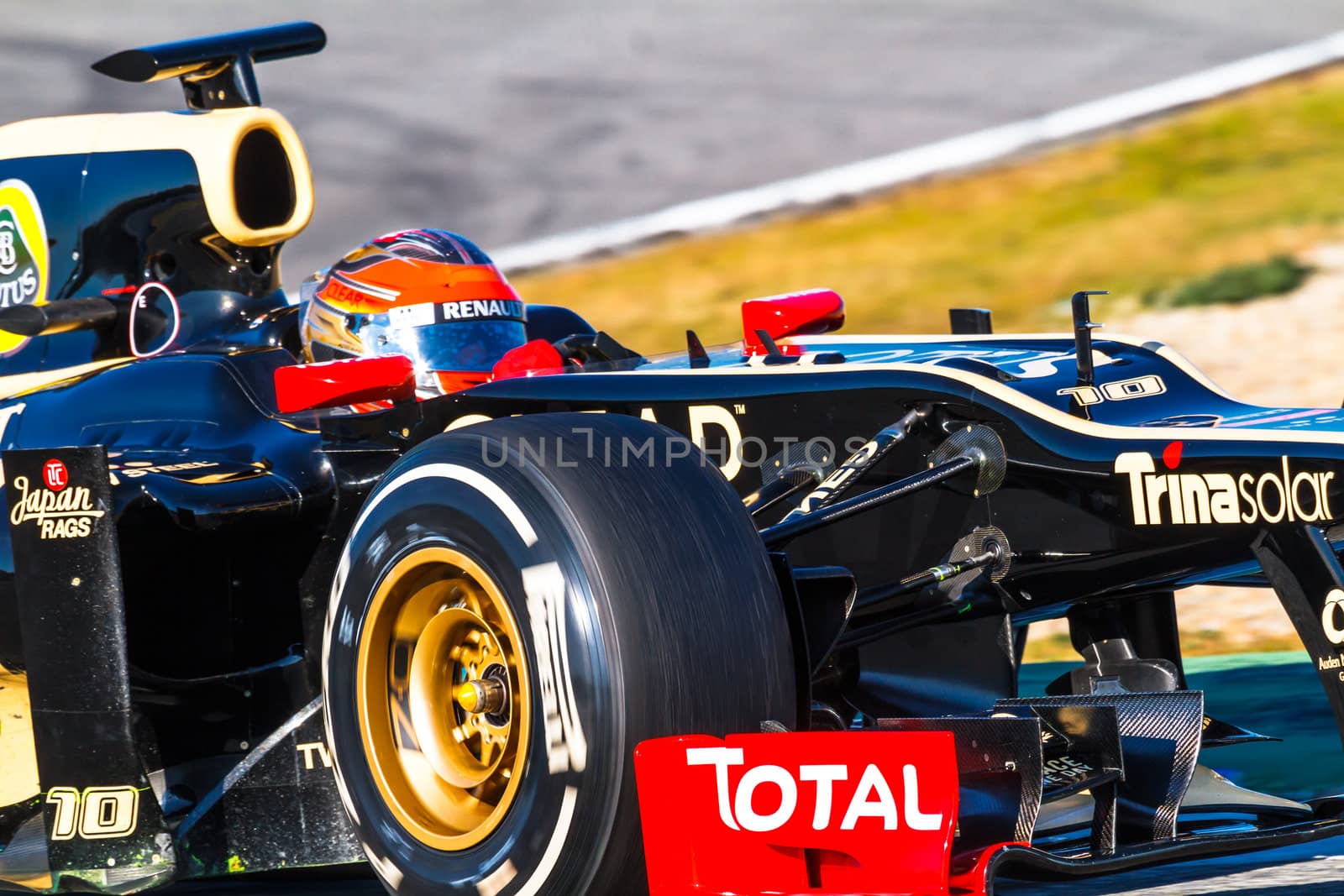 JEREZ DE LA FRONTERA, SPAIN - FEB 10: Romain Grosjean of Lotus Renault F1 races on training session on February 10 , 2012, in Jerez de la Frontera , Spain