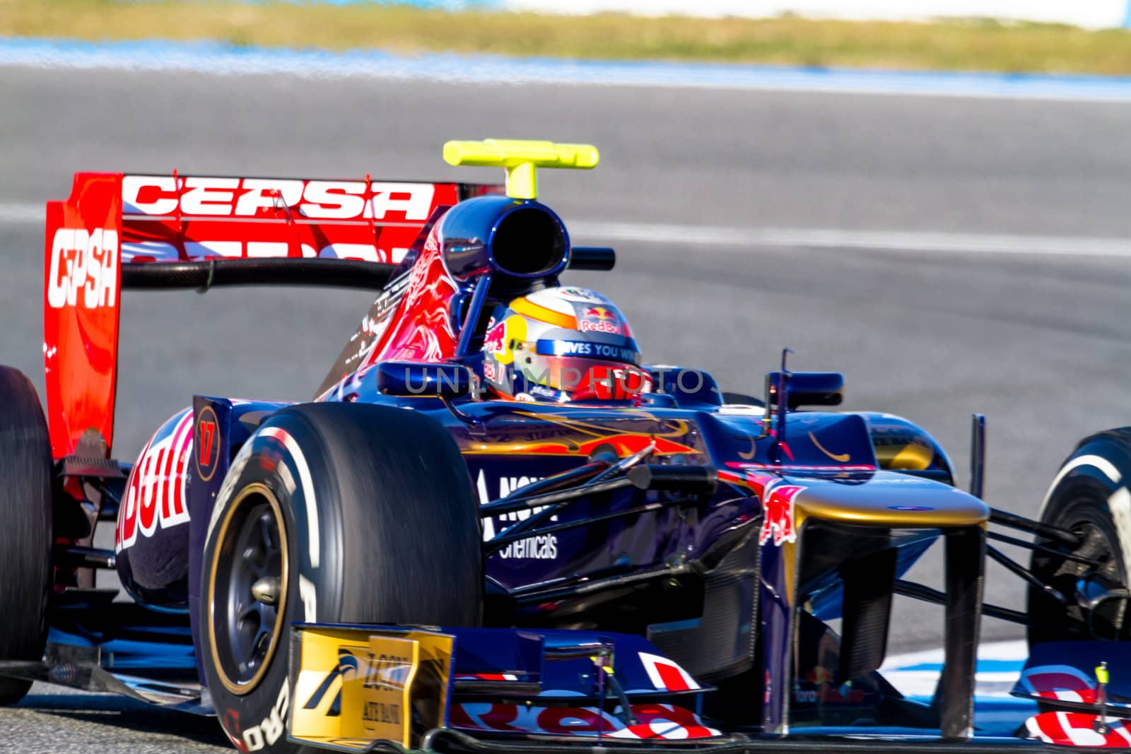 JEREZ DE LA FRONTERA, SPAIN - FEB 10: Jean Eric Vergne of Toro Rosso F1 races on training session on February 10 , 2012, in Jerez de la Frontera , Spain