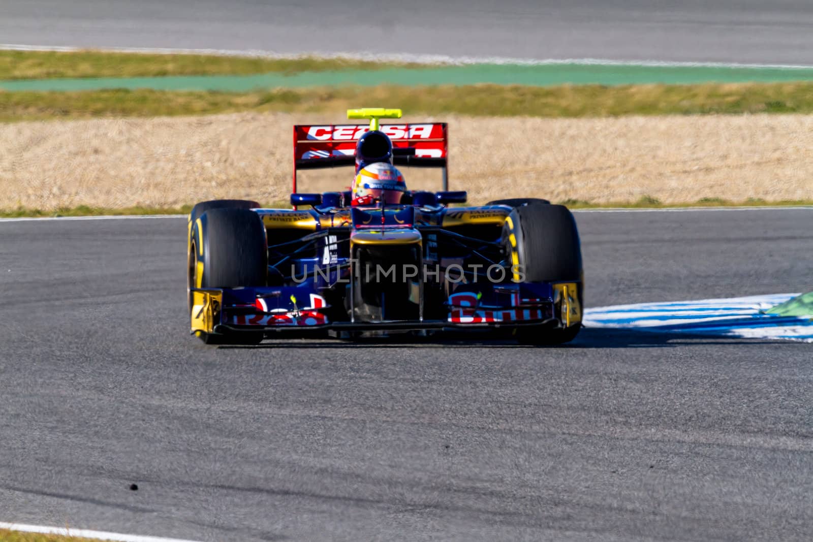 JEREZ DE LA FRONTERA, SPAIN - FEB 10: Jean Eric Vergne of Toro Rosso F1 races on training session on February 10 , 2012, in Jerez de la Frontera , Spain