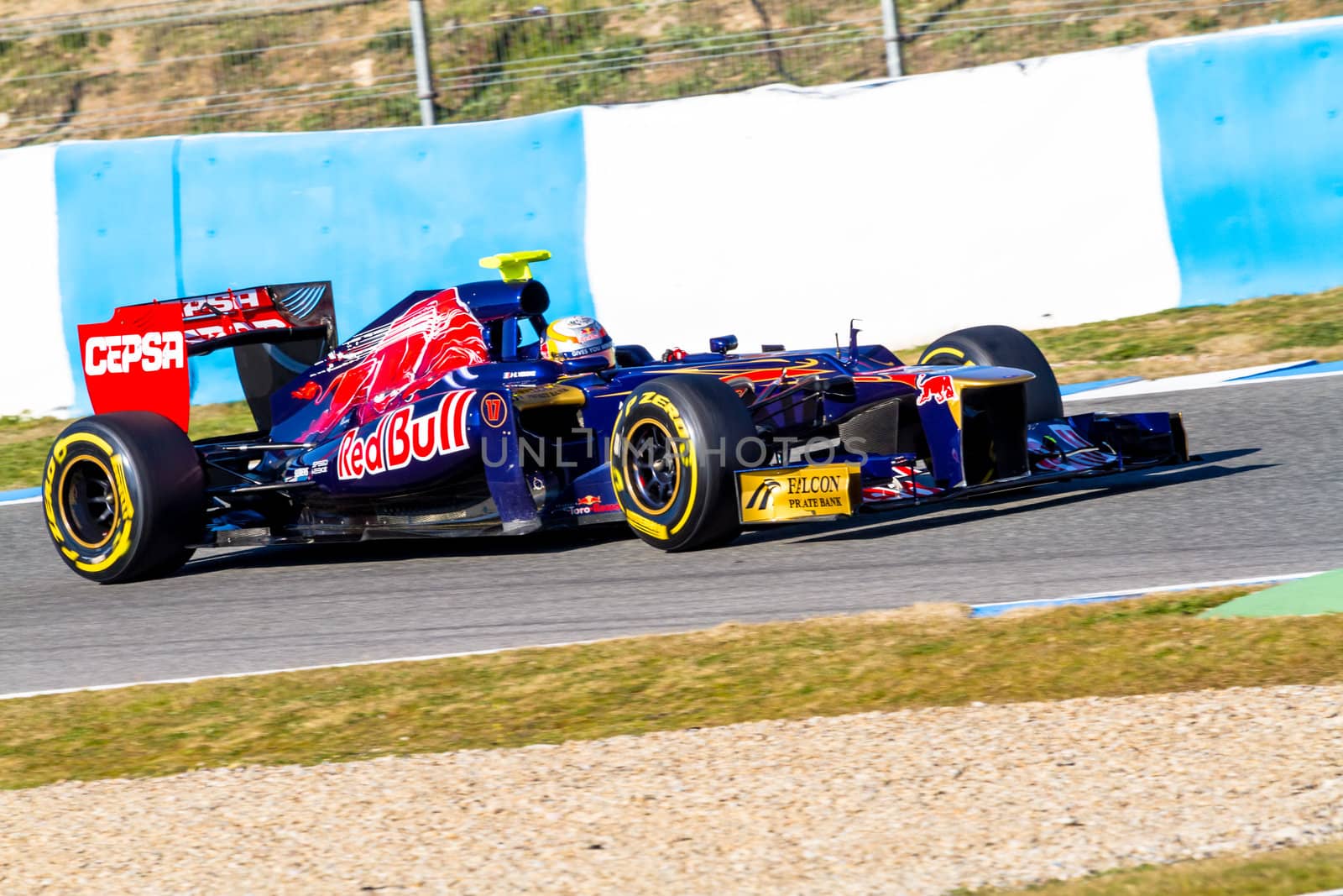 JEREZ DE LA FRONTERA, SPAIN - FEB 10: Jean Eric Vergne of Toro Rosso F1 races on training session on February 10 , 2012, in Jerez de la Frontera , Spain