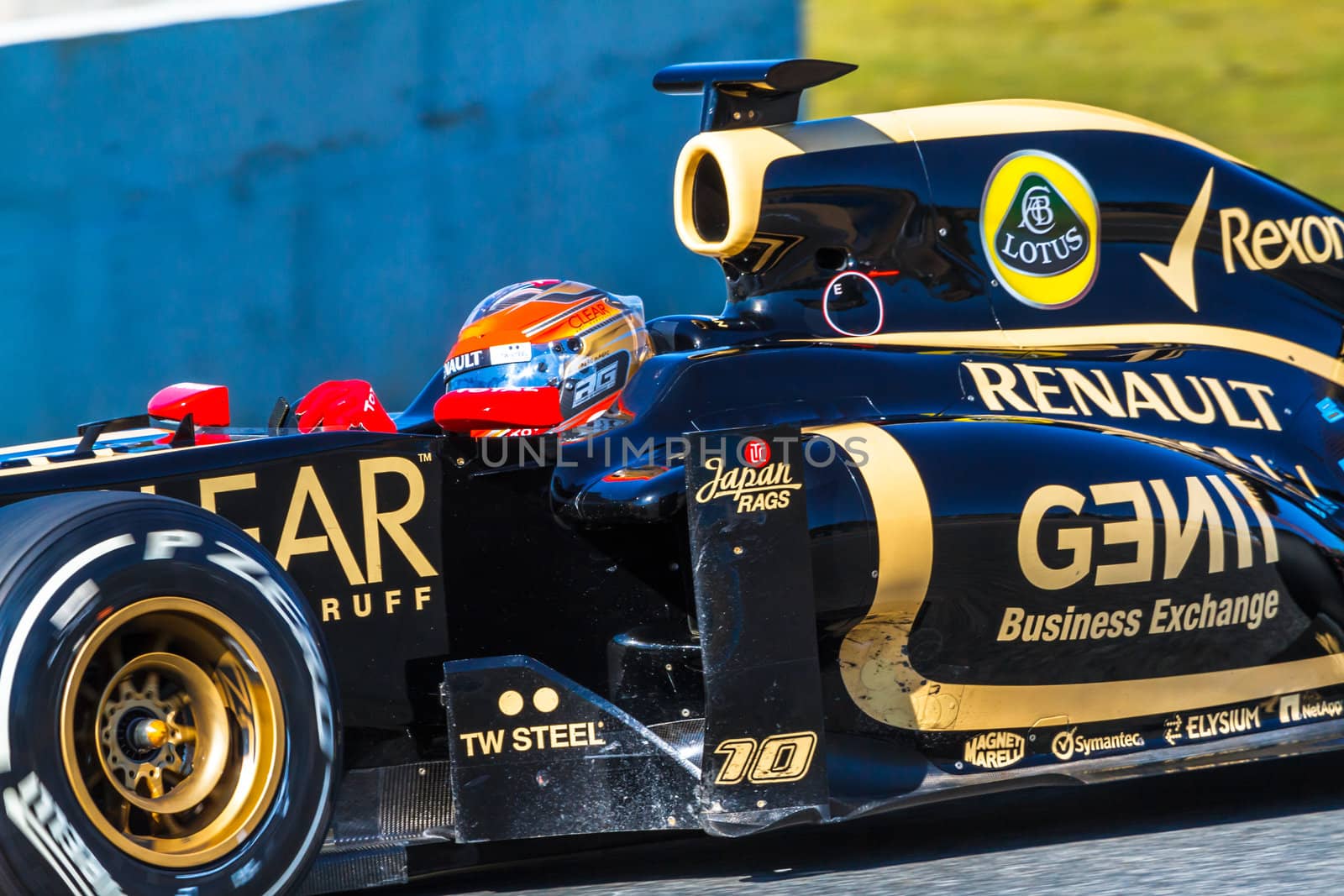 JEREZ DE LA FRONTERA, SPAIN - FEB 10: Romain Grosjean of Lotus Renault F1 races on training session on February 10 , 2012, in Jerez de la Frontera , Spain
