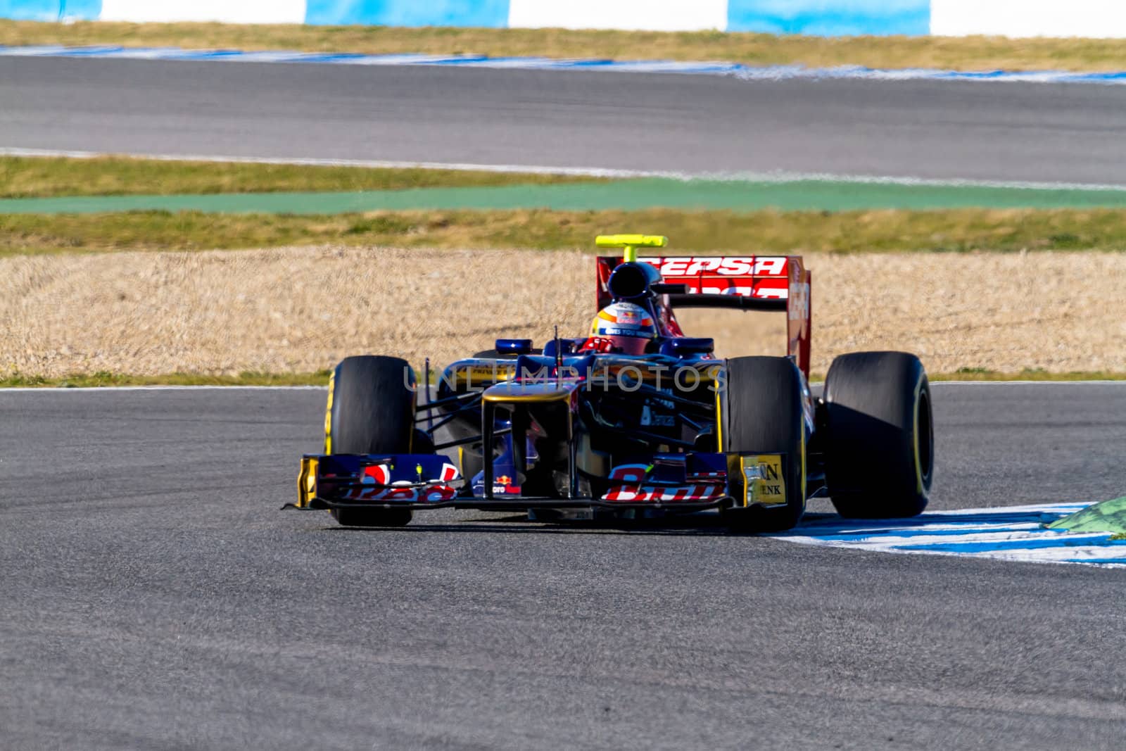 JEREZ DE LA FRONTERA, SPAIN - FEB 10: Jean Eric Vergne of Toro Rosso F1 races on training session on February 10 , 2012, in Jerez de la Frontera , Spain