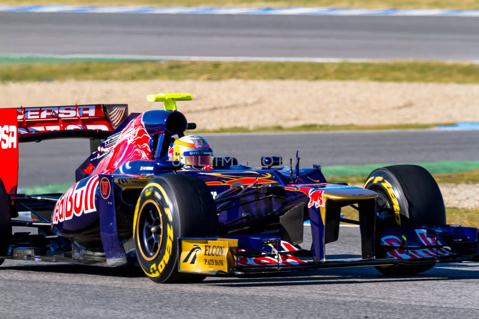 JEREZ DE LA FRONTERA, SPAIN - FEB 10: Jean Eric Vergne of Toro Rosso F1 races on training session on February 10 , 2012, in Jerez de la Frontera , Spain