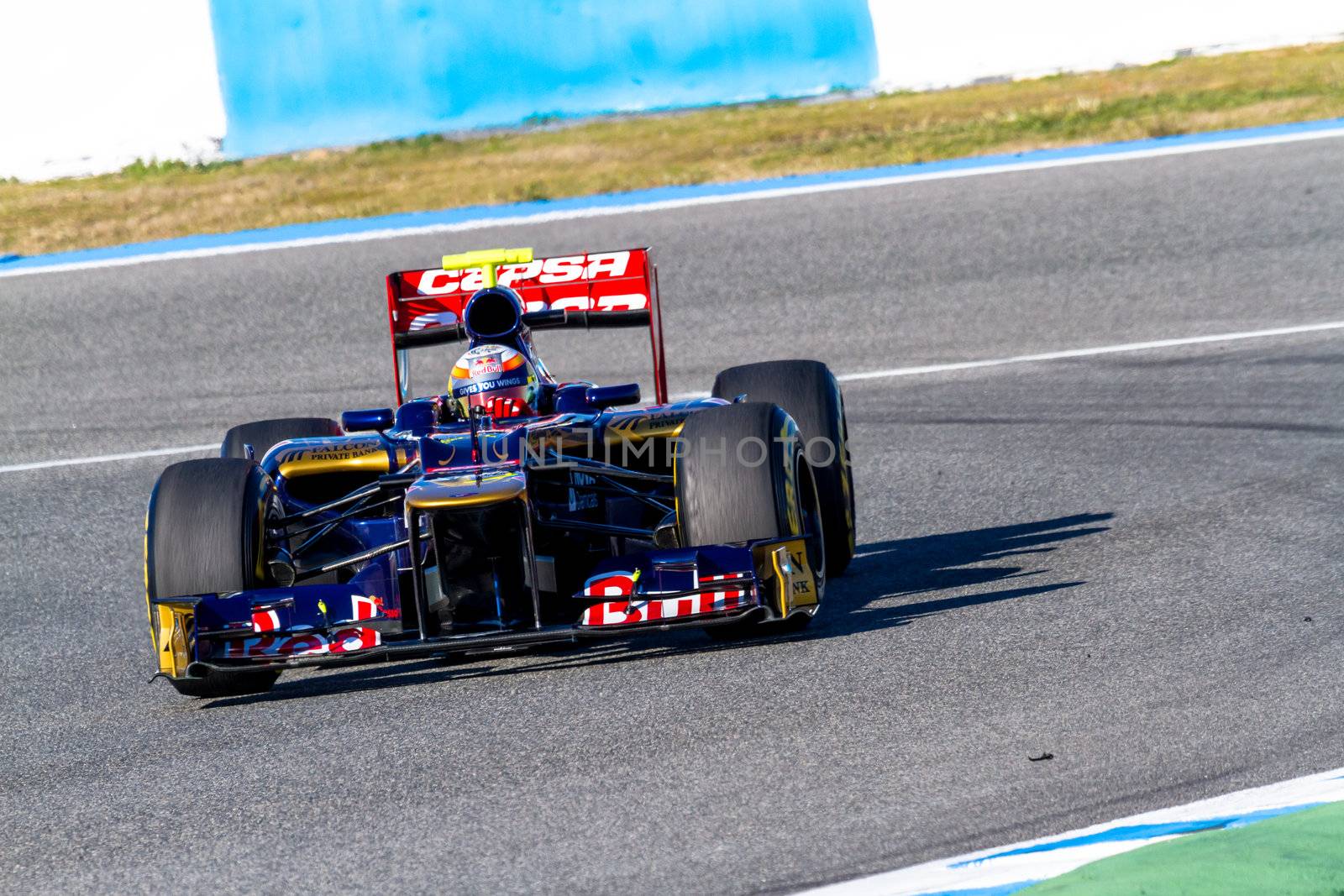 JEREZ DE LA FRONTERA, SPAIN - FEB 10: Jean Eric Vergne of Toro Rosso F1 races on training session on February 10 , 2012, in Jerez de la Frontera , Spain