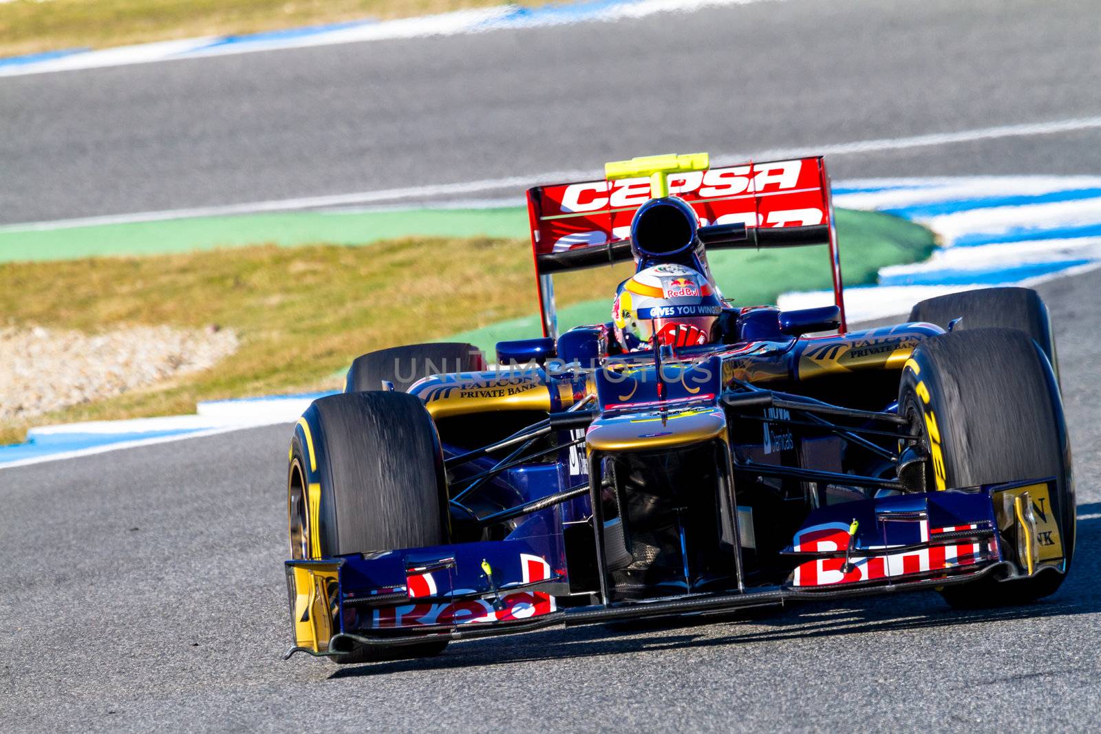 JEREZ DE LA FRONTERA, SPAIN - FEB 10: Jean Eric Vergne of Toro Rosso F1 races on training session on February 10 , 2012, in Jerez de la Frontera , Spain