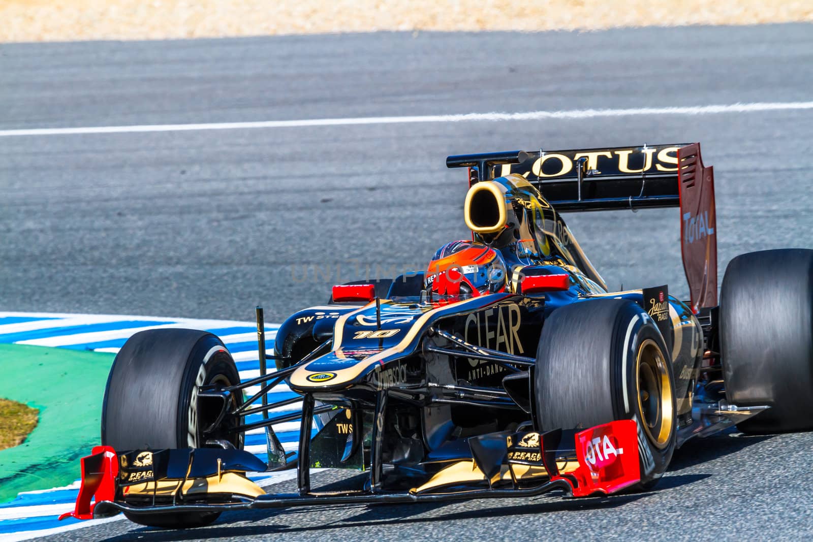 JEREZ DE LA FRONTERA, SPAIN - FEB 10: Romain Grosjean of Lotus Renault F1 races on training session on February 10 , 2012, in Jerez de la Frontera , Spain