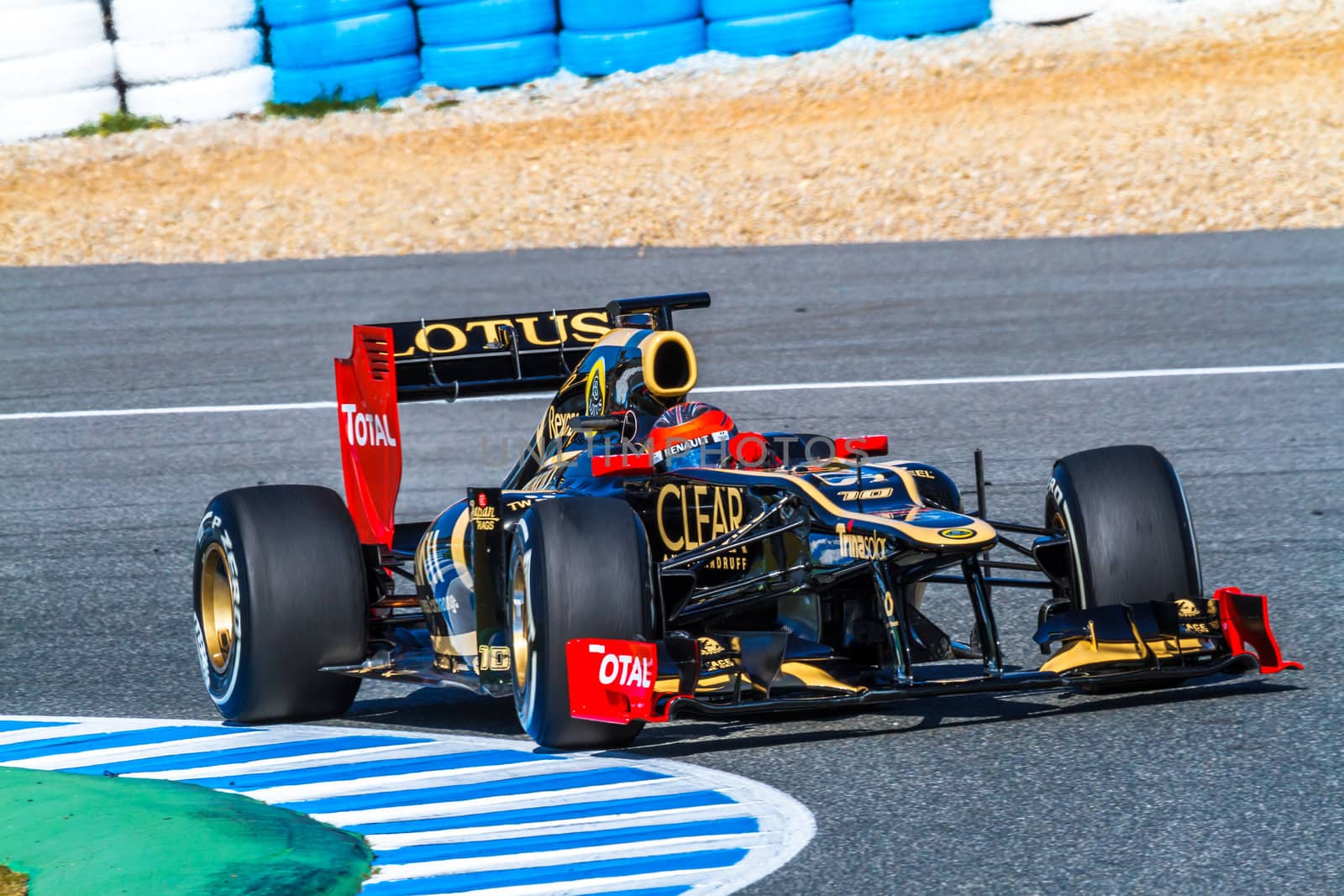JEREZ DE LA FRONTERA, SPAIN - FEB 10: Romain Grosjean of Lotus Renault F1 races on training session on February 10 , 2012, in Jerez de la Frontera , Spain