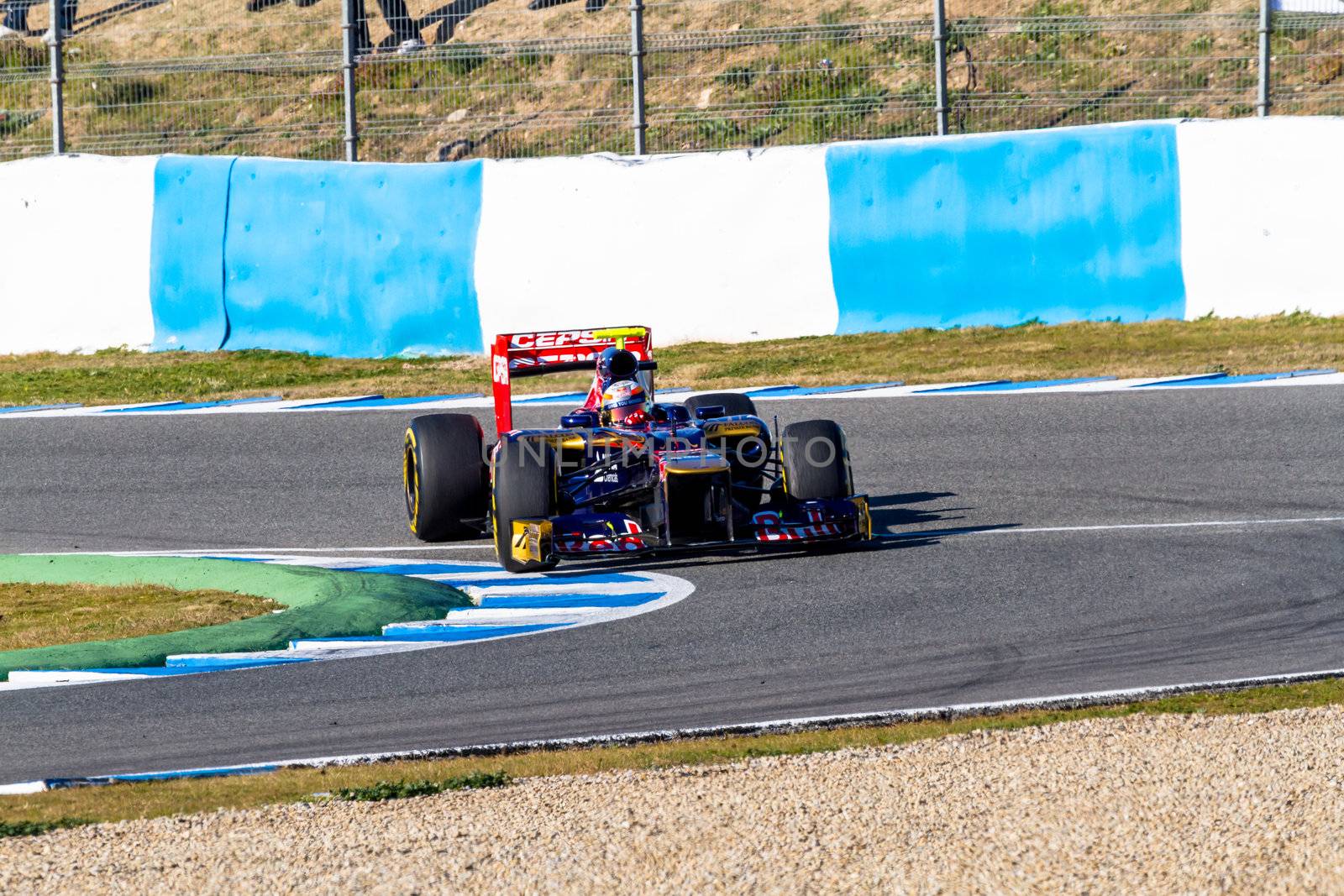 JEREZ DE LA FRONTERA, SPAIN - FEB 10: Jean Eric Vergne of Toro Rosso F1 races on training session on February 10 , 2012, in Jerez de la Frontera , Spain