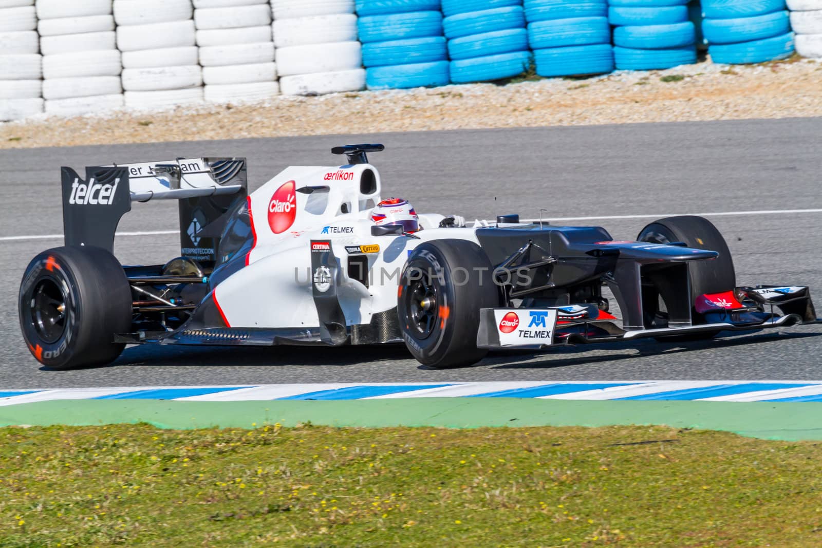 JEREZ DE LA FRONTERA, SPAIN - FEB 10: Kamui Kobayashi of Sauber F1 races on training session on February 10 , 2012, in Jerez de la Frontera , Spain