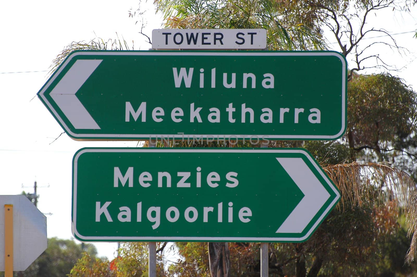 road signs with Leonora