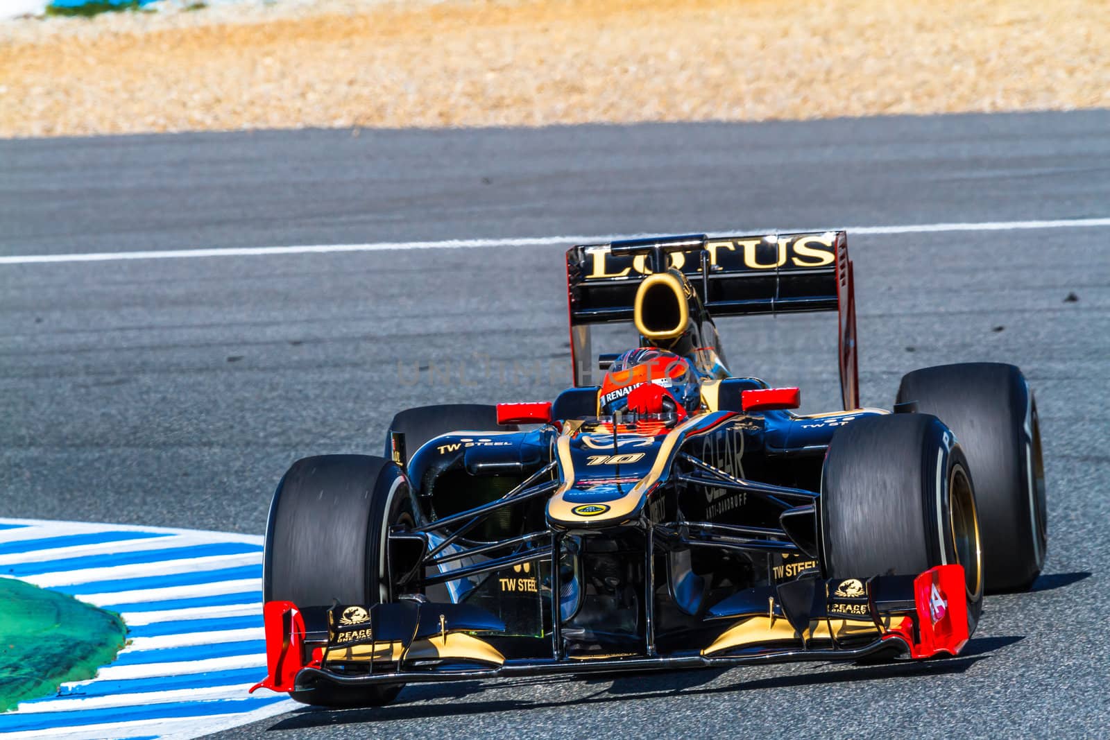 JEREZ DE LA FRONTERA, SPAIN - FEB 10: Romain Grosjean of Lotus Renault F1 races on training session on February 10 , 2012, in Jerez de la Frontera , Spain