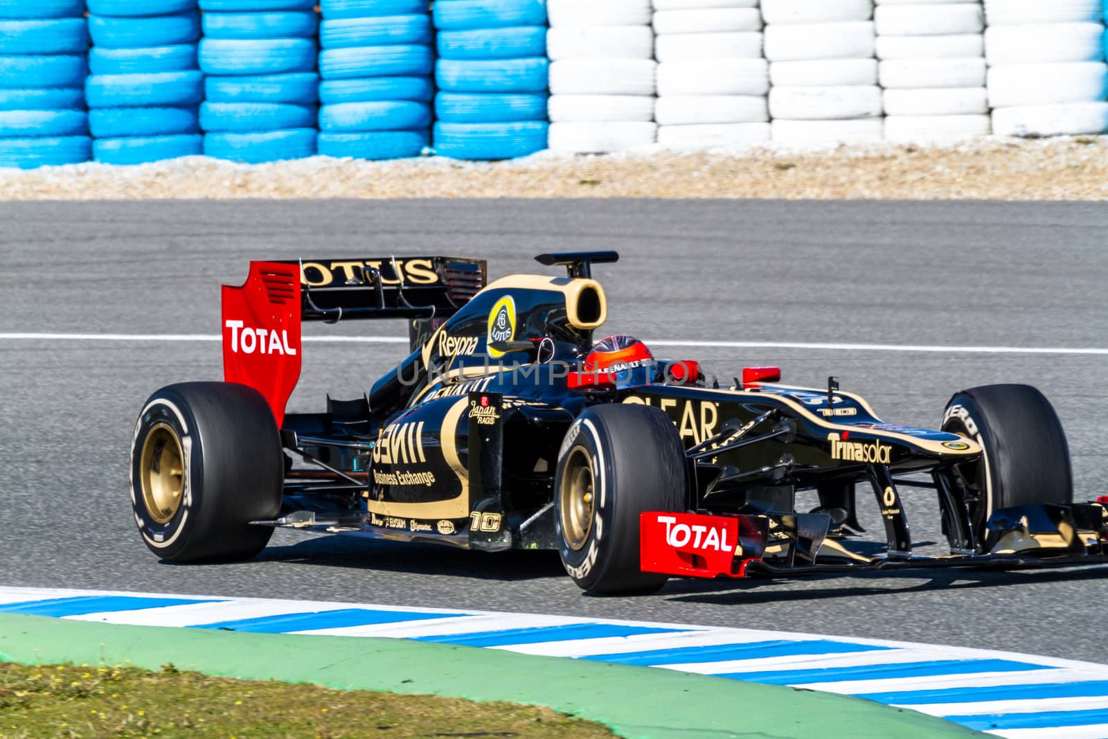 JEREZ DE LA FRONTERA, SPAIN - FEB 10: Romain Grosjean of Lotus Renault F1 races on training session on February 10 , 2012, in Jerez de la Frontera , Spain