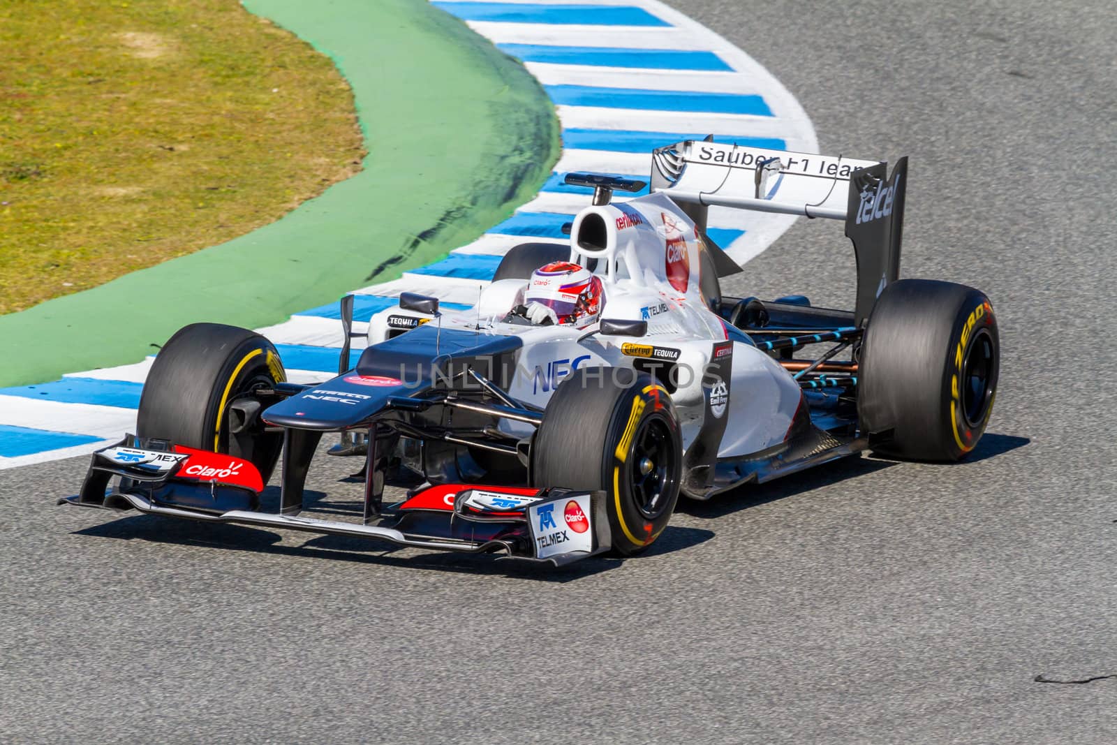 JEREZ DE LA FRONTERA, SPAIN - FEB 10: Kamui Kobayashi of Sauber F1 races on training session on February 10 , 2012, in Jerez de la Frontera , Spain