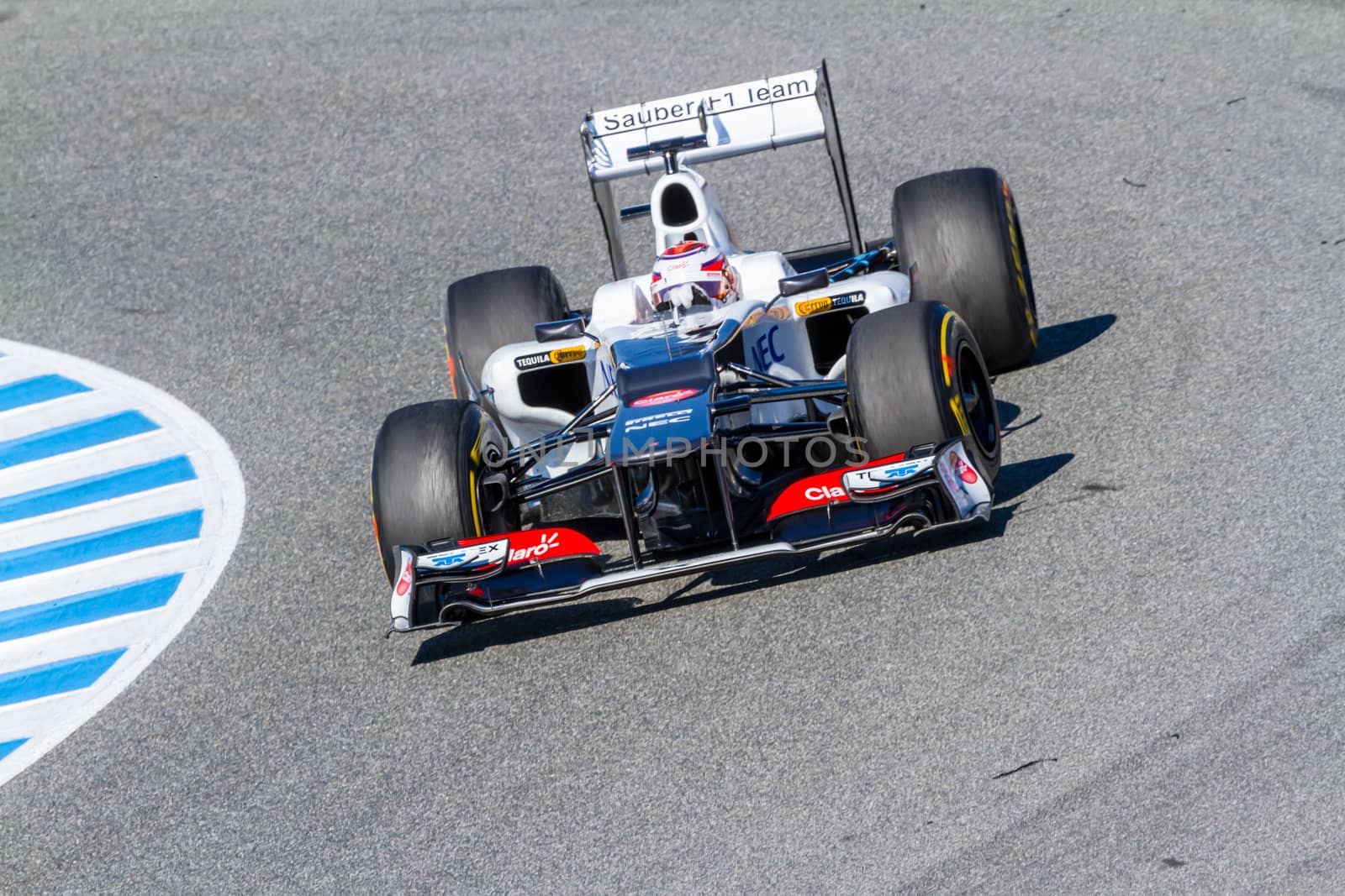 JEREZ DE LA FRONTERA, SPAIN - FEB 10: Kamui Kobayashi of Sauber F1 races on training session on February 10 , 2012, in Jerez de la Frontera , Spain