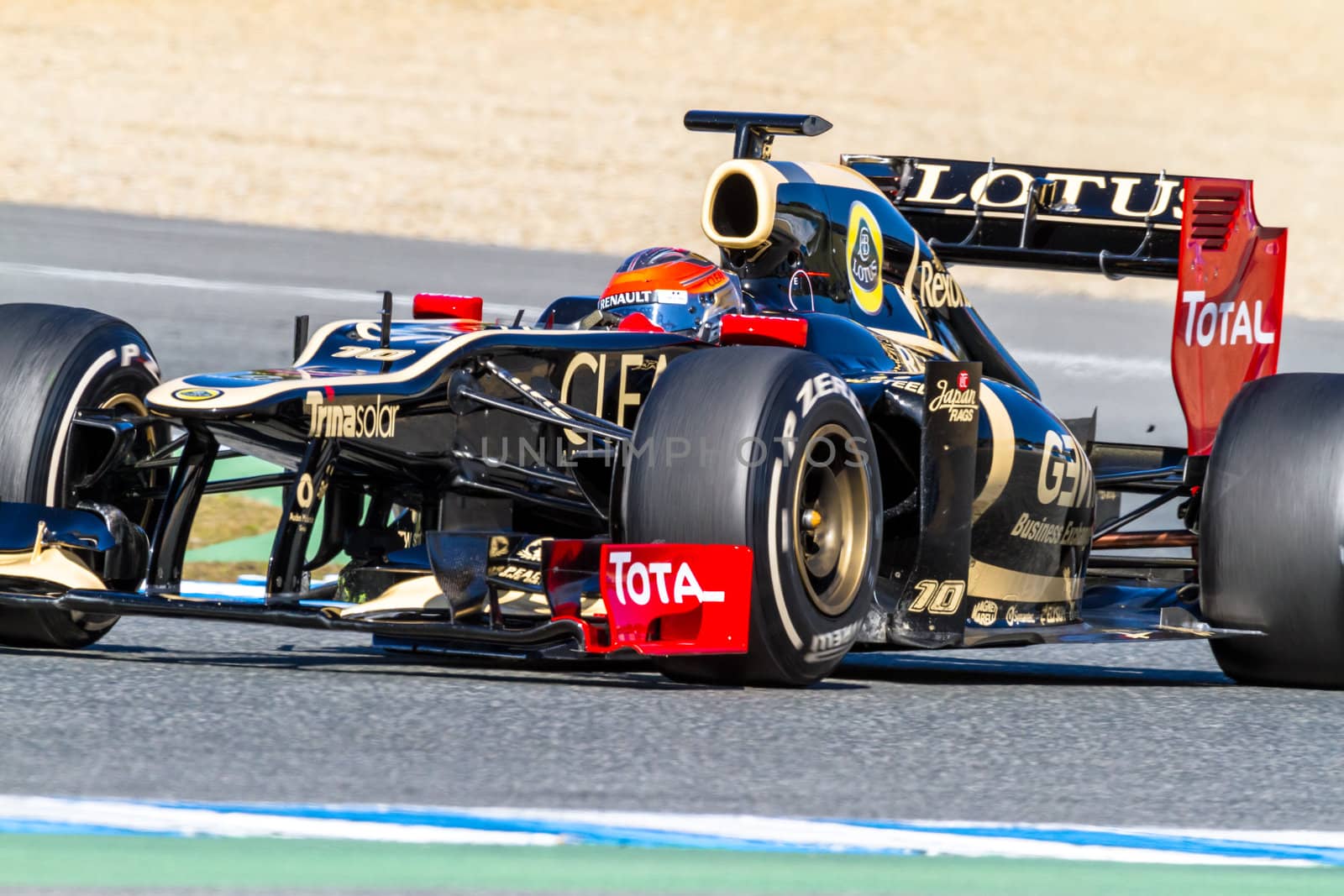 JEREZ DE LA FRONTERA, SPAIN - FEB 10: Romain Grosjean of Lotus Renault F1 races on training session on February 10 , 2012, in Jerez de la Frontera , Spain