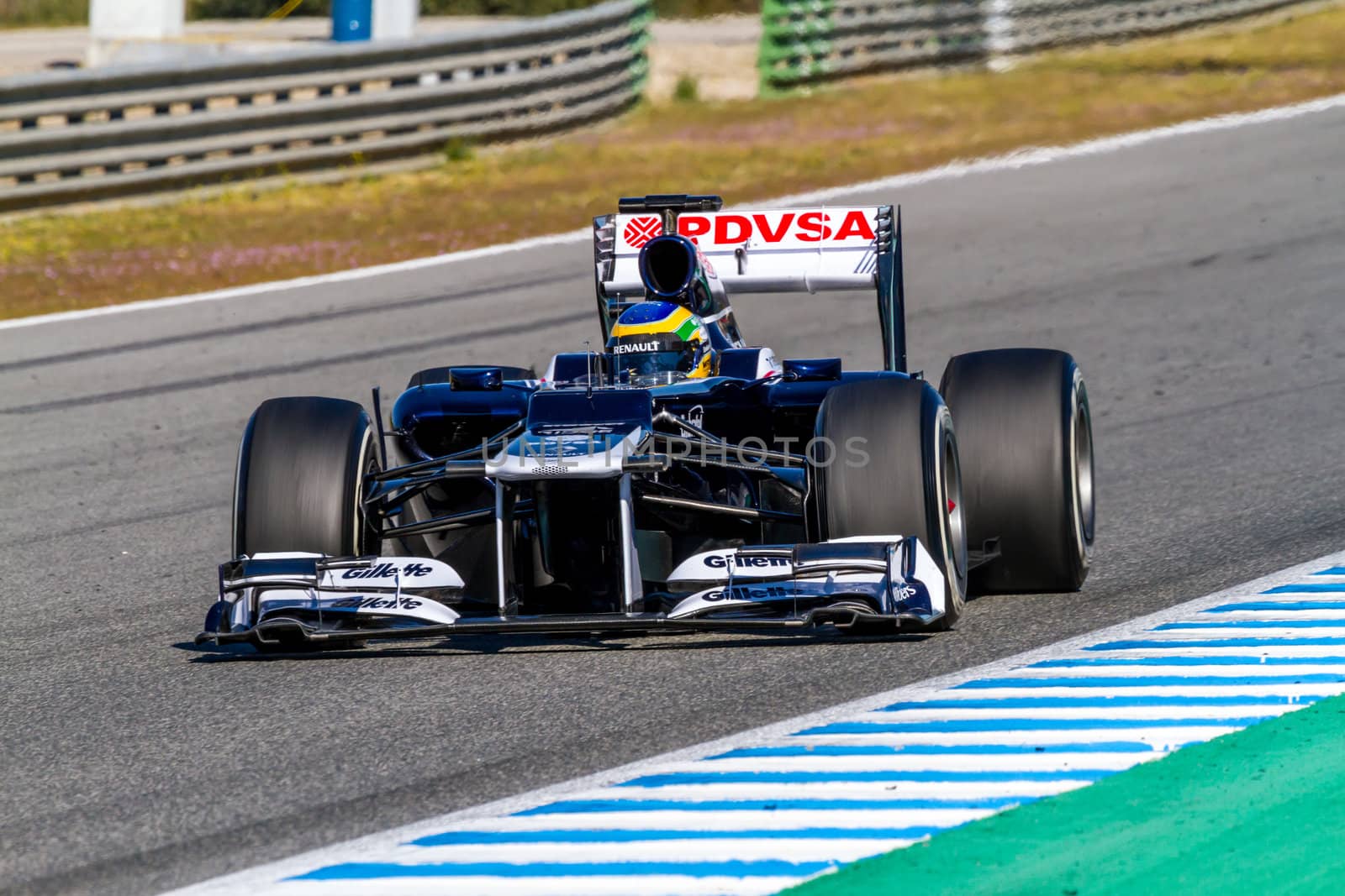 JEREZ DE LA FRONTERA, SPAIN - FEB 10: Bruno Senna of Williams F1 races on training session on February 10 , 2012, in Jerez de la Frontera , Spain
