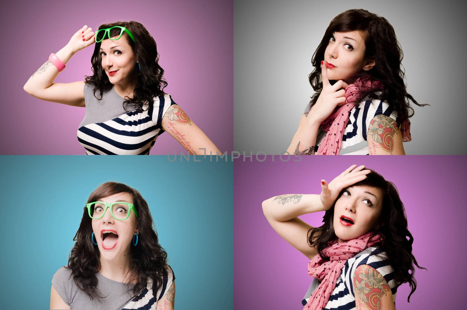 set of pinup tattooed girl wth different expressions by peus