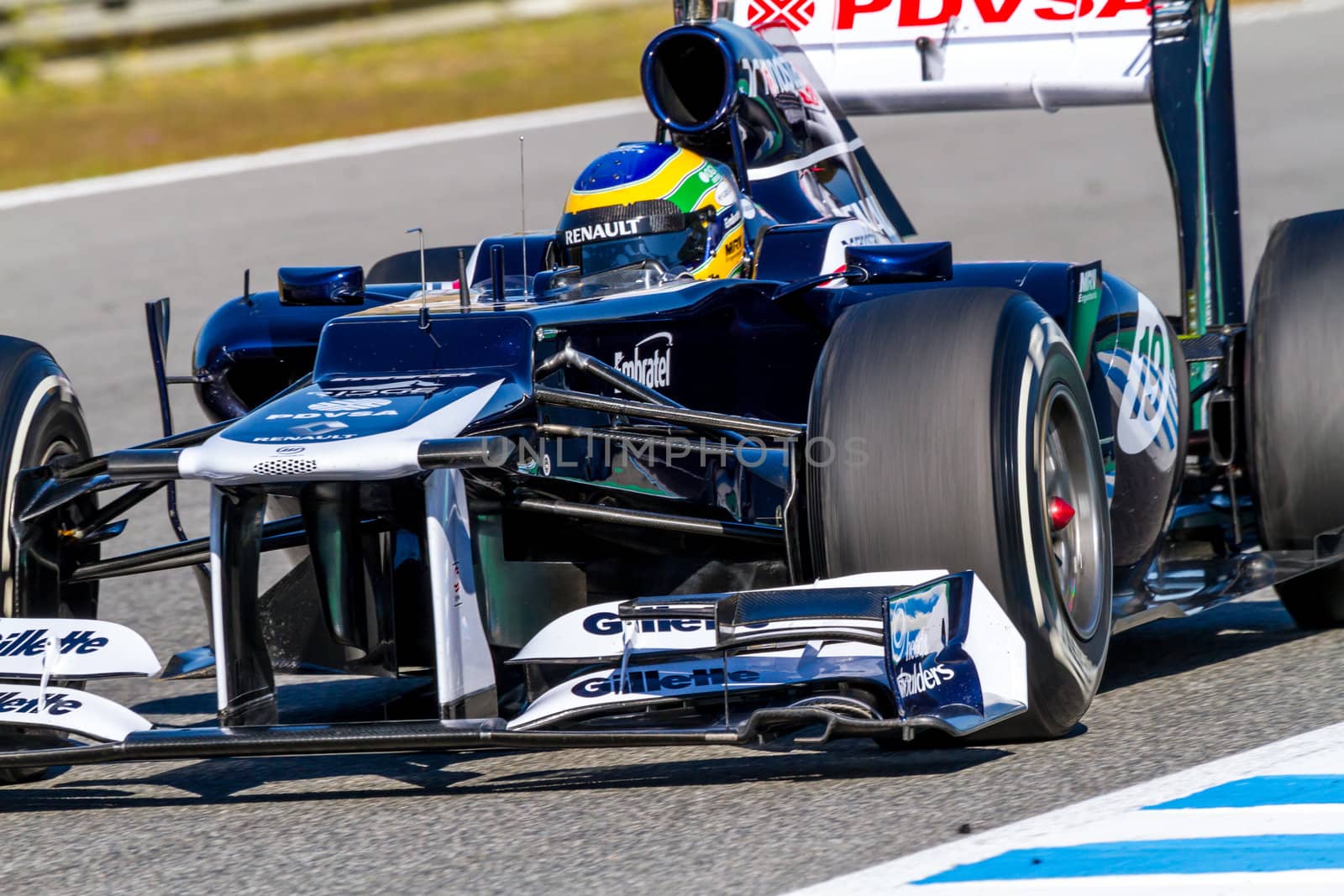 JEREZ DE LA FRONTERA, SPAIN - FEB 10: Bruno Senna of Williams F1 races on training session on February 10 , 2012, in Jerez de la Frontera , Spain