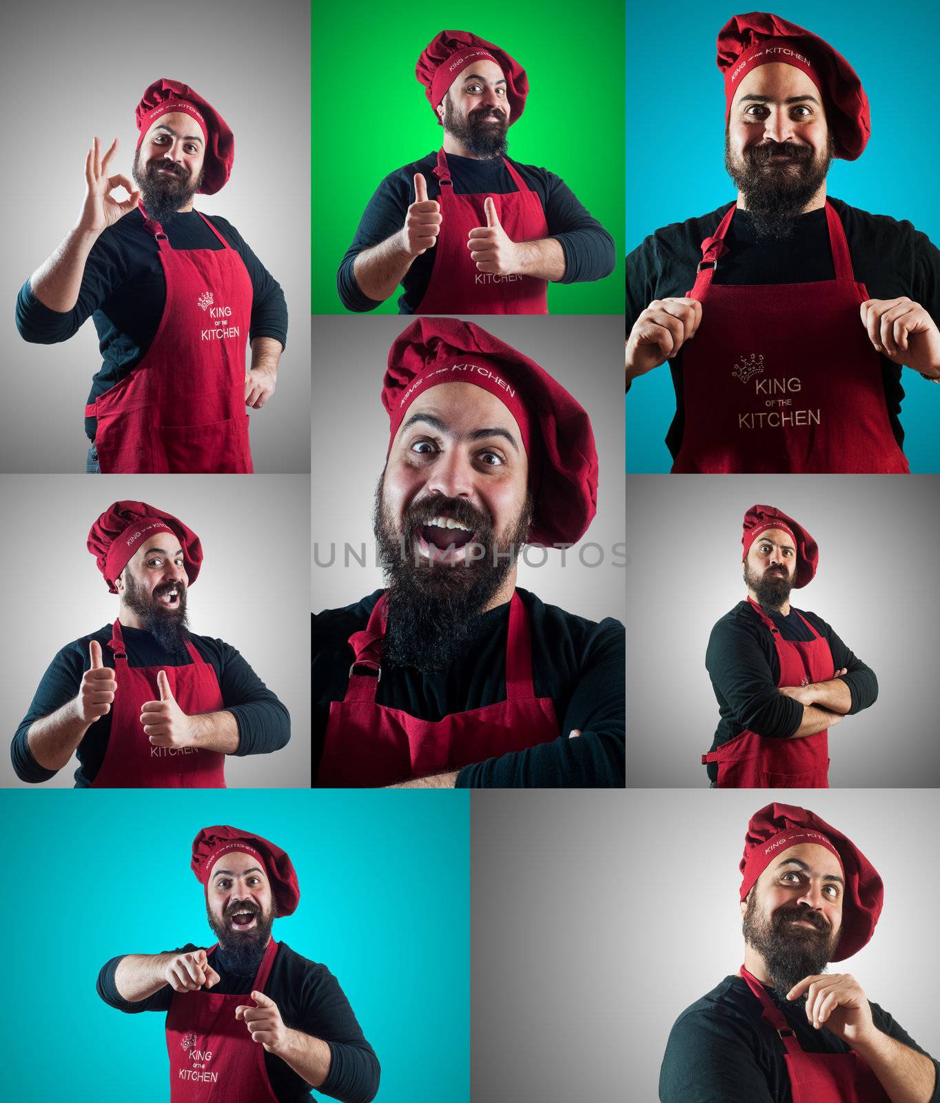set of chubby bearded chef with different expressions by peus