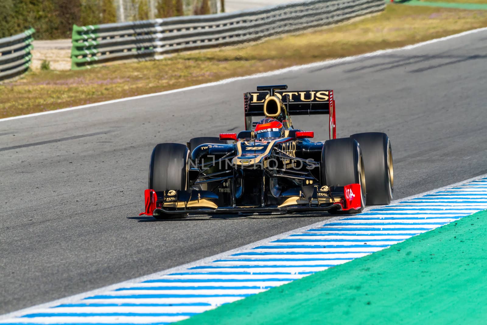 JEREZ DE LA FRONTERA, SPAIN - FEB 10: Romain Grosjean of Lotus Renault F1 races on training session on February 10 , 2012, in Jerez de la Frontera , Spain