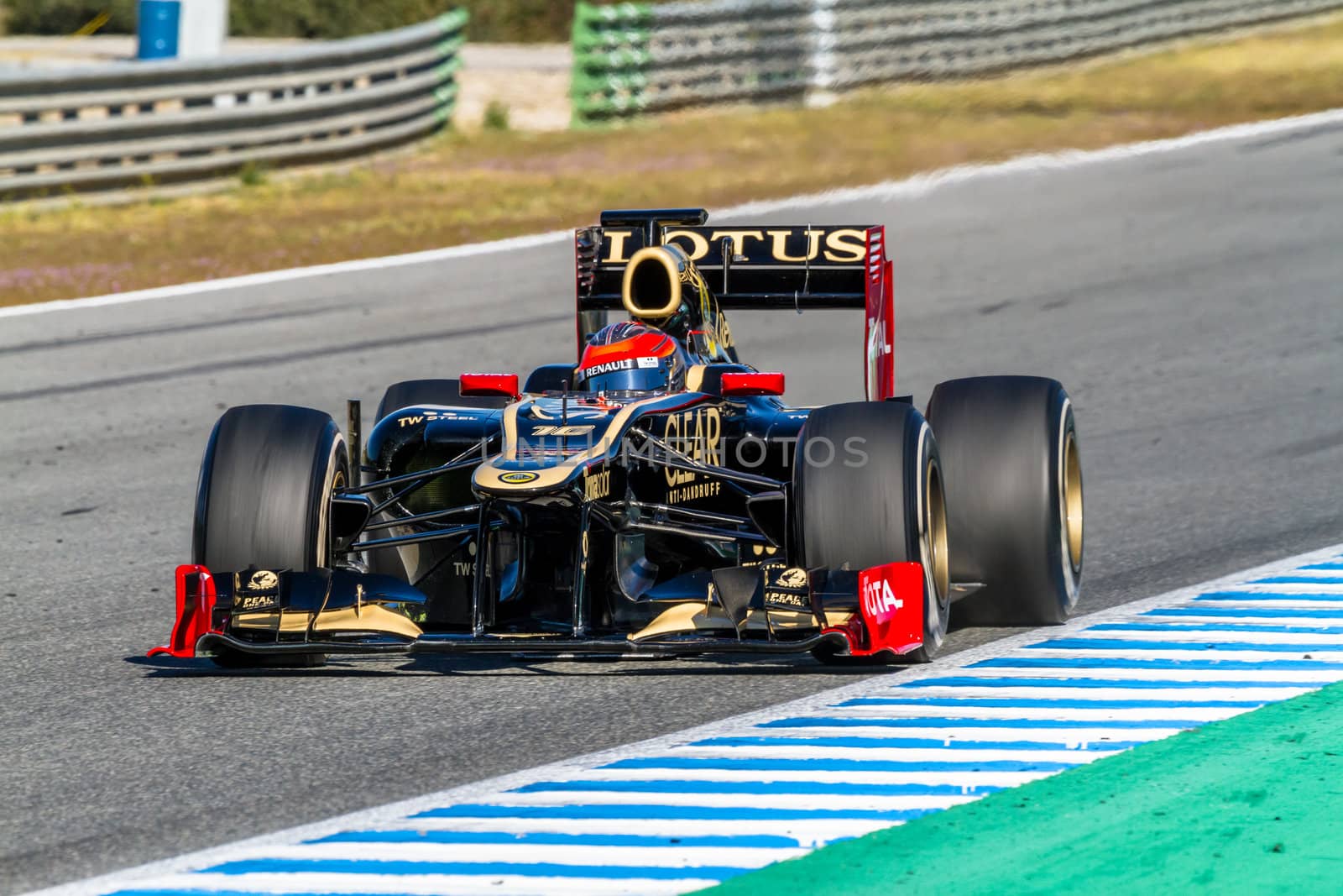 JEREZ DE LA FRONTERA, SPAIN - FEB 10: Romain Grosjean of Lotus Renault F1 races on training session on February 10 , 2012, in Jerez de la Frontera , Spain