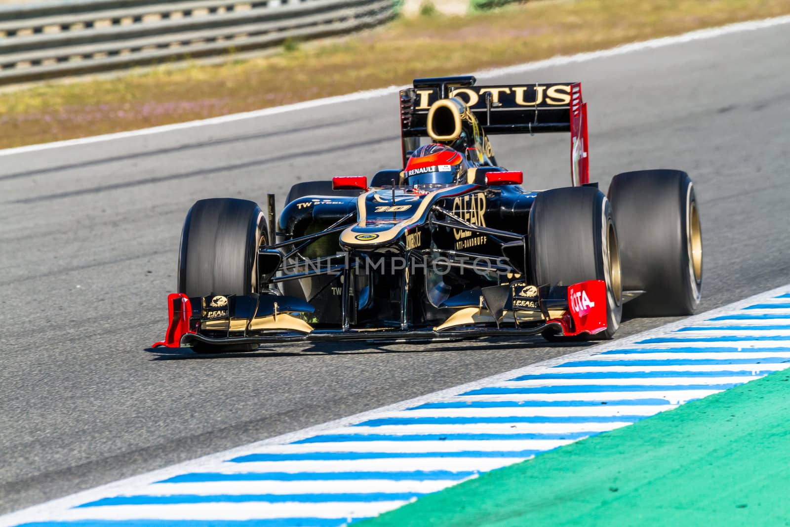 JEREZ DE LA FRONTERA, SPAIN - FEB 10: Romain Grosjean of Lotus Renault F1 races on training session on February 10 , 2012, in Jerez de la Frontera , Spain