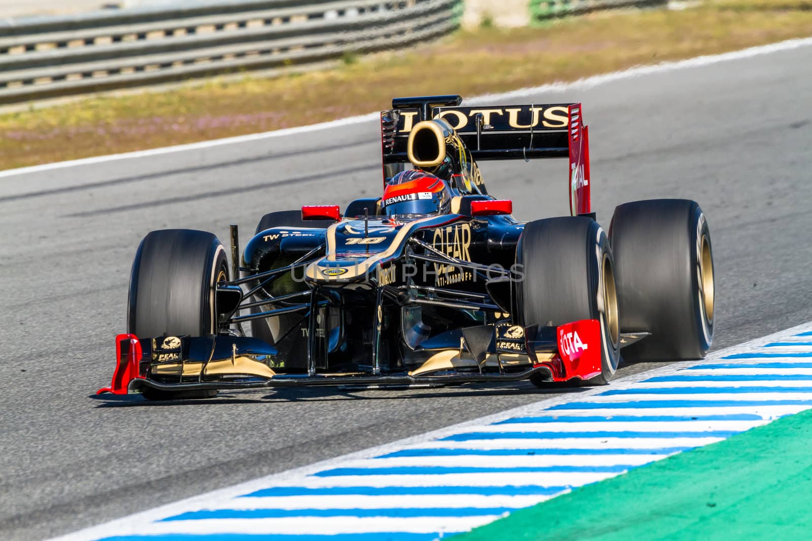 JEREZ DE LA FRONTERA, SPAIN - FEB 10: Romain Grosjean of Lotus Renault F1 races on training session on February 10 , 2012, in Jerez de la Frontera , Spain