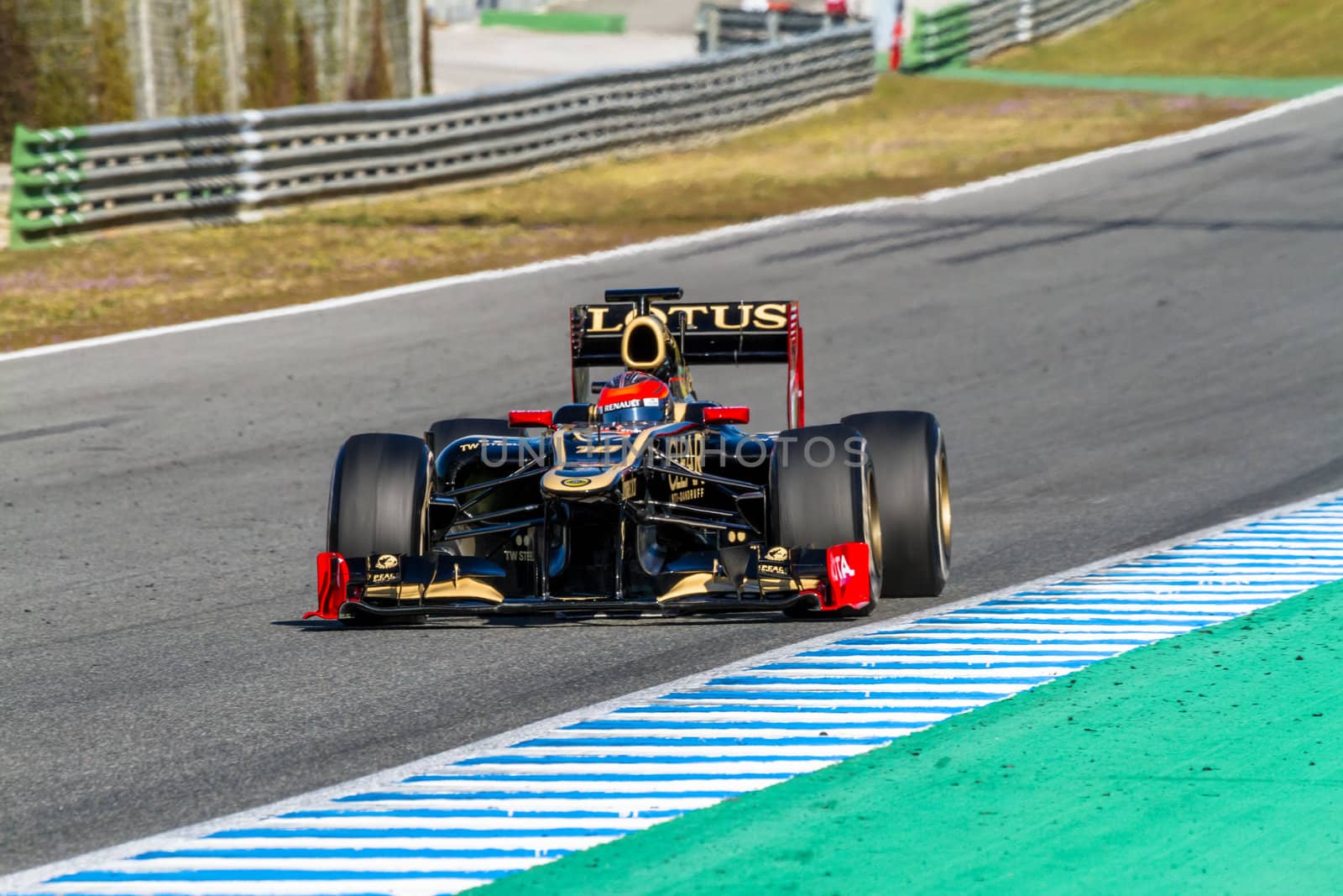 JEREZ DE LA FRONTERA, SPAIN - FEB 10: Romain Grosjean of Lotus Renault F1 races on training session on February 10 , 2012, in Jerez de la Frontera , Spain