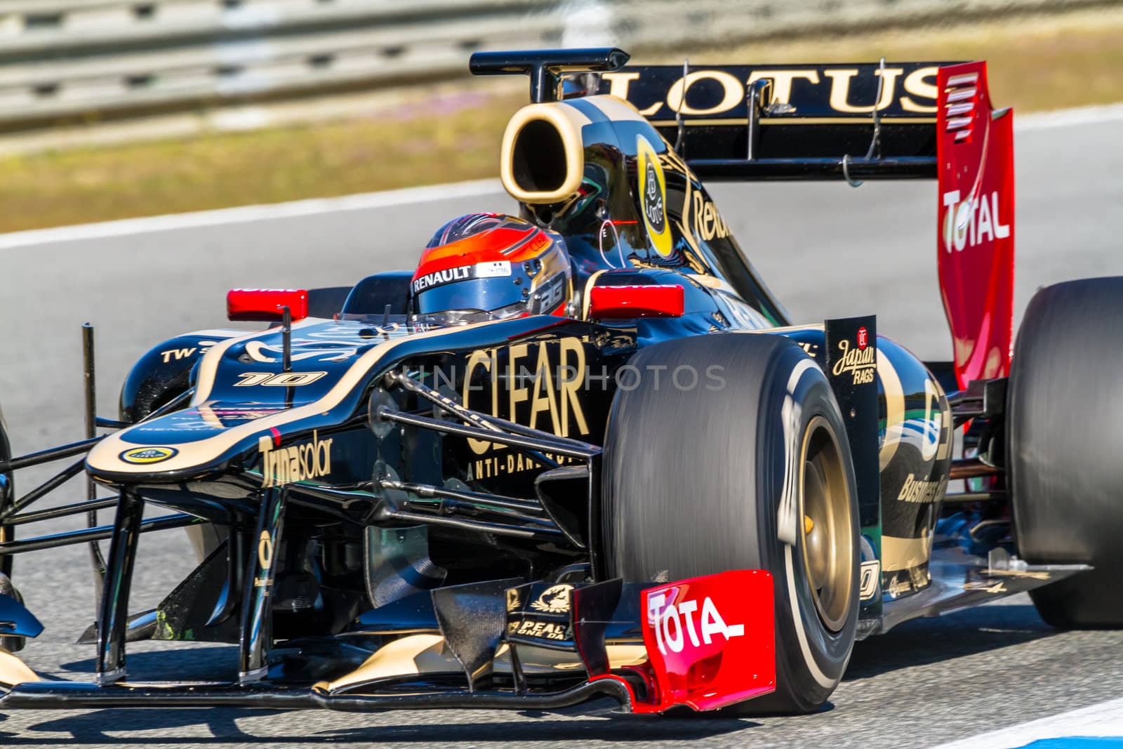 JEREZ DE LA FRONTERA, SPAIN - FEB 10: Romain Grosjean of Lotus Renault F1 races on training session on February 10 , 2012, in Jerez de la Frontera , Spain