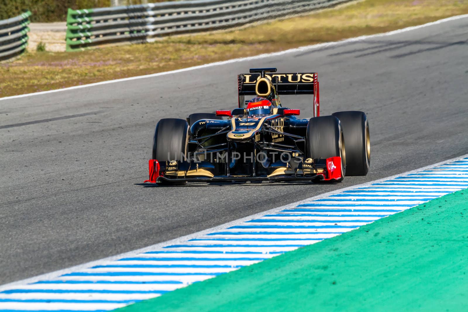 JEREZ DE LA FRONTERA, SPAIN - FEB 10: Romain Grosjean of Lotus Renault F1 races on training session on February 10 , 2012, in Jerez de la Frontera , Spain