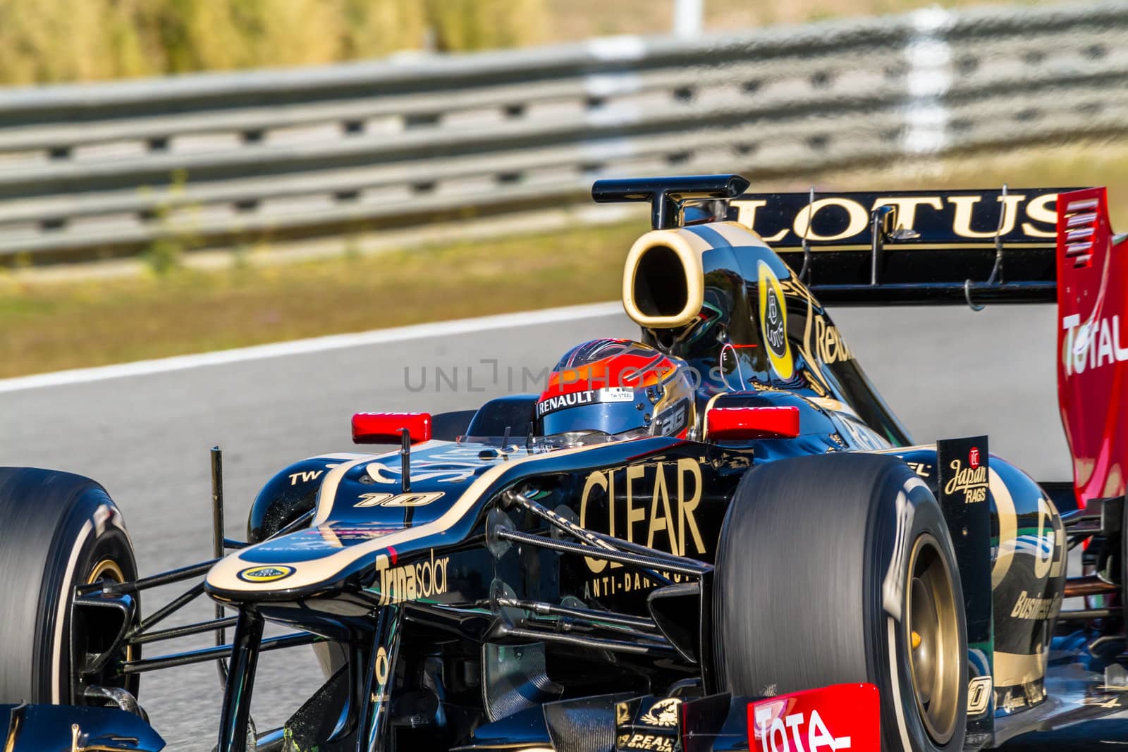 JEREZ DE LA FRONTERA, SPAIN - FEB 10: Romain Grosjean of Lotus Renault F1 races on training session on February 10 , 2012, in Jerez de la Frontera , Spain