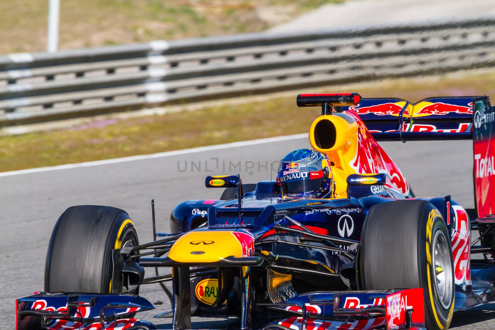 JEREZ DE LA FRONTERA, SPAIN - FEB 10: Sebastian Vettel of Red Bull F1 races on training session on February 10 , 2012, in Jerez de la Frontera , Spain
