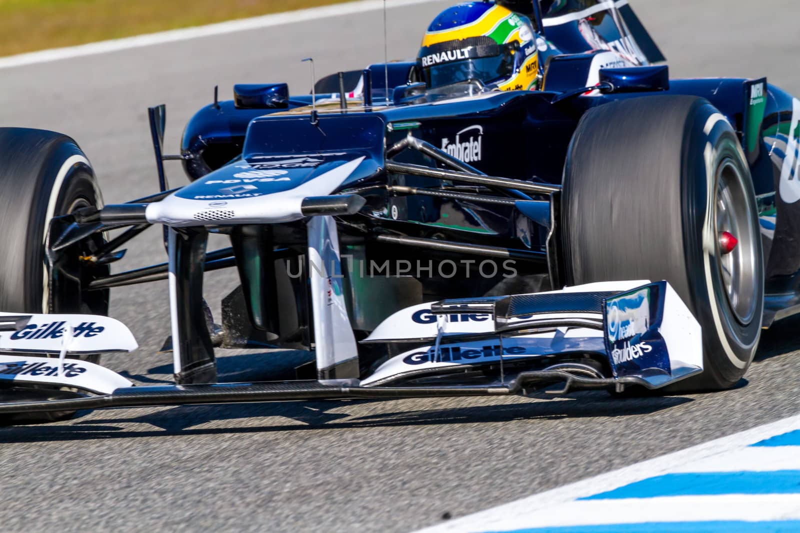 JEREZ DE LA FRONTERA, SPAIN - FEB 10: Bruno Senna of Williams F1 races on training session on February 10 , 2012, in Jerez de la Frontera , Spain