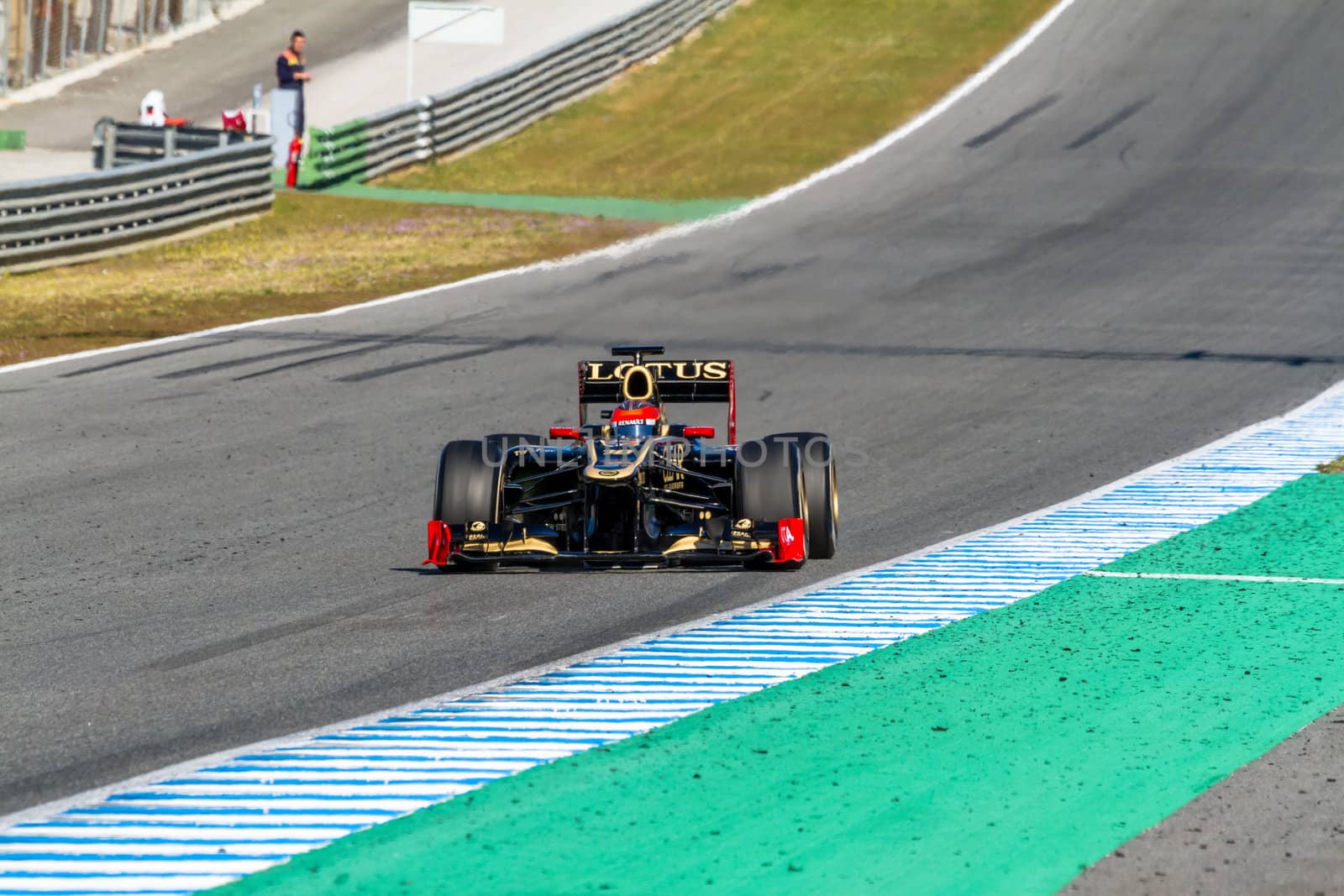 JEREZ DE LA FRONTERA, SPAIN - FEB 10: Romain Grosjean of Lotus Renault F1 races on training session on February 10 , 2012, in Jerez de la Frontera , Spain
