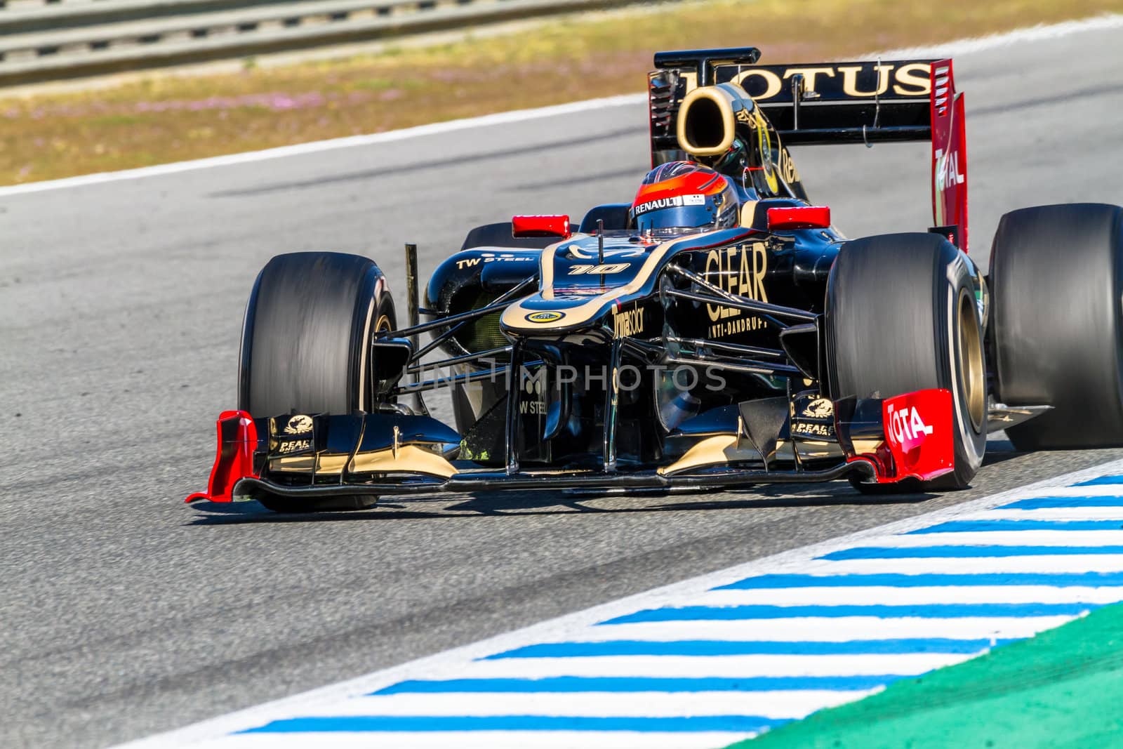 JEREZ DE LA FRONTERA, SPAIN - FEB 10: Romain Grosjean of Lotus Renault F1 races on training session on February 10 , 2012, in Jerez de la Frontera , Spain