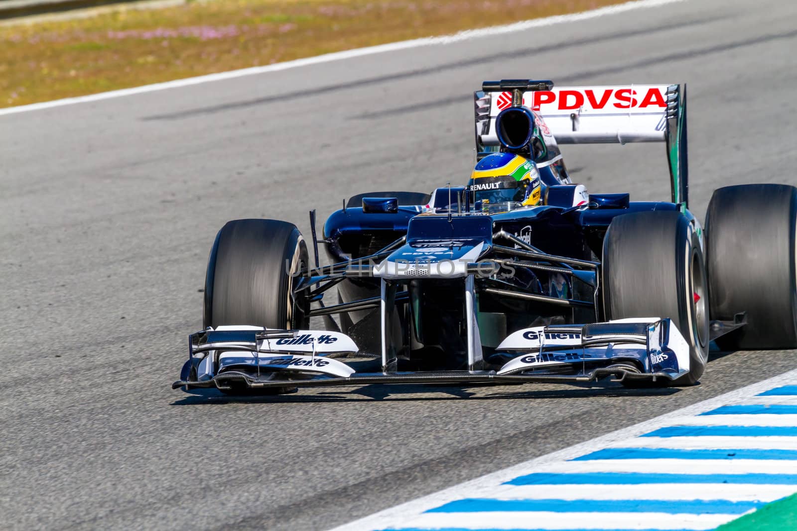 JEREZ DE LA FRONTERA, SPAIN - FEB 10: Bruno Senna of Williams F1 races on training session on February 10 , 2012, in Jerez de la Frontera , Spain