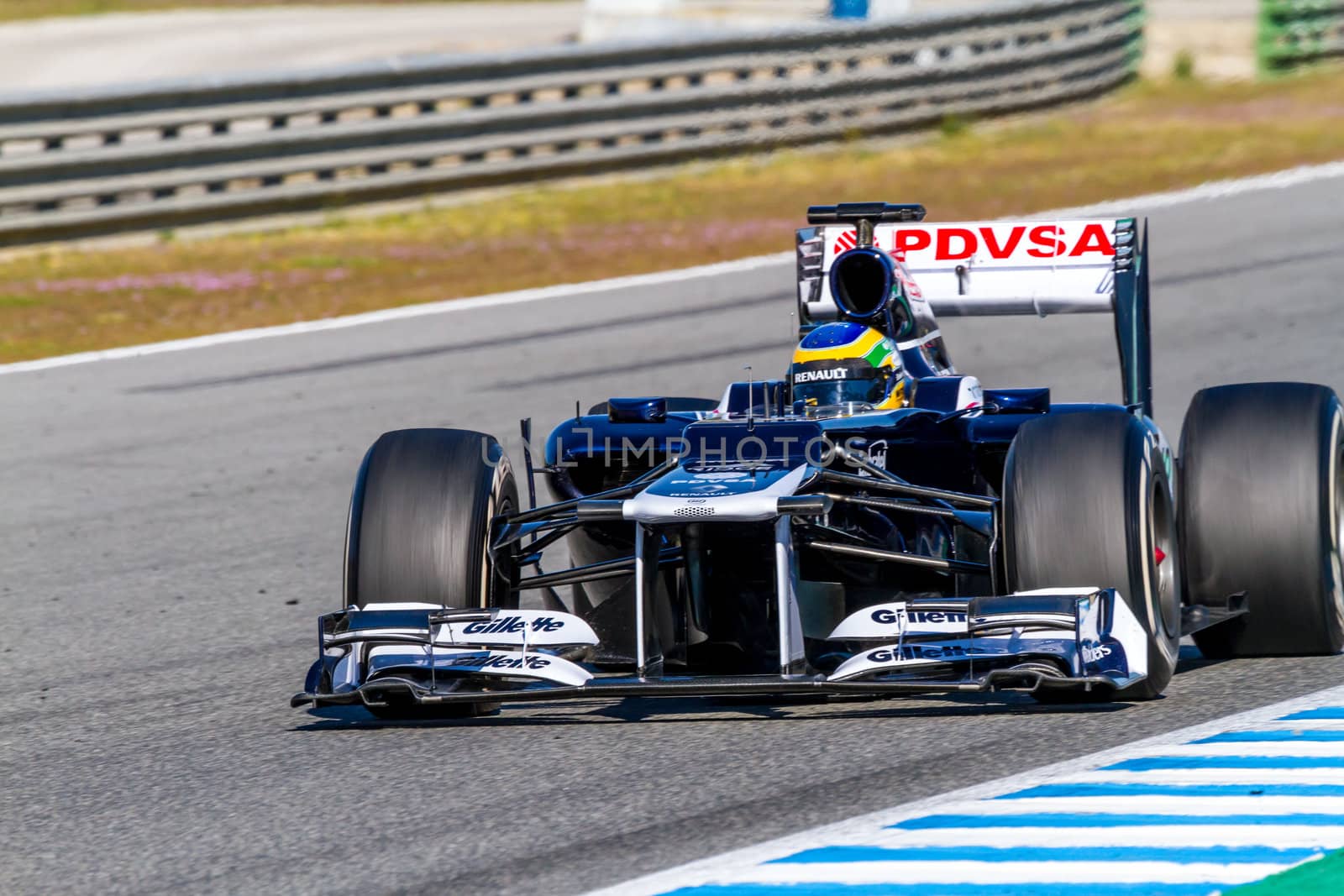 JEREZ DE LA FRONTERA, SPAIN - FEB 10: Bruno Senna of Williams F1 races on training session on February 10 , 2012, in Jerez de la Frontera , Spain