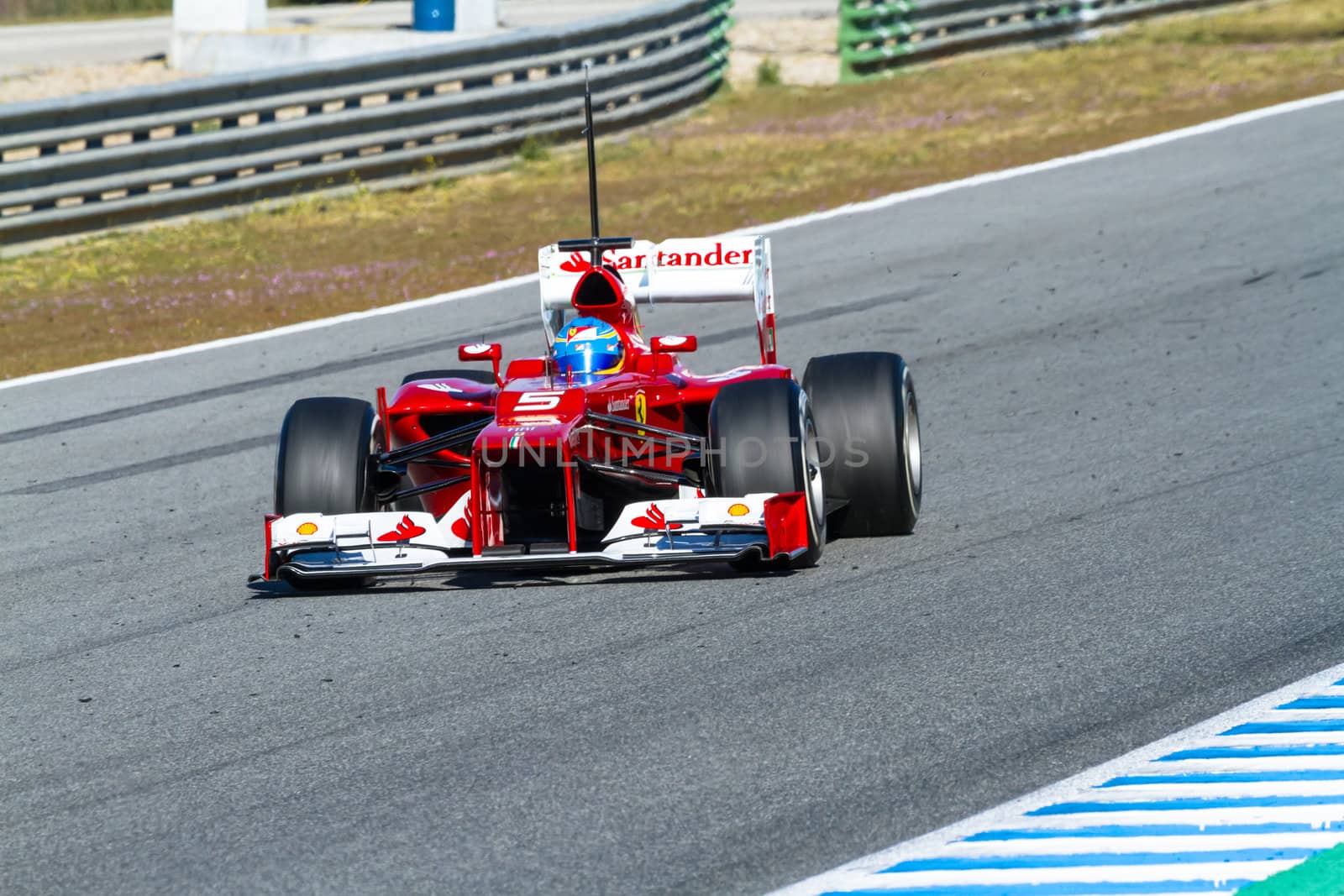 JEREZ DE LA FRONTERA, SPAIN - FEB 10: Fernando Alonso of Scuderia Ferrari F1 races on training session on February 10 , 2012, in Jerez de la Frontera , Spain