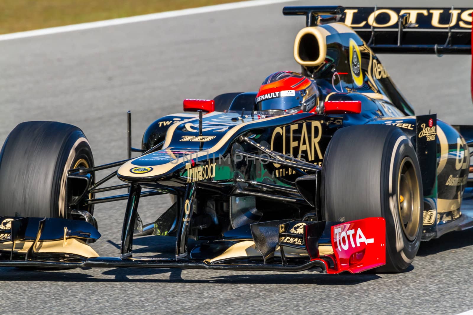 JEREZ DE LA FRONTERA, SPAIN - FEB 10: Romain Grosjean of Lotus Renault F1 races on training session on February 10 , 2012, in Jerez de la Frontera , Spain
