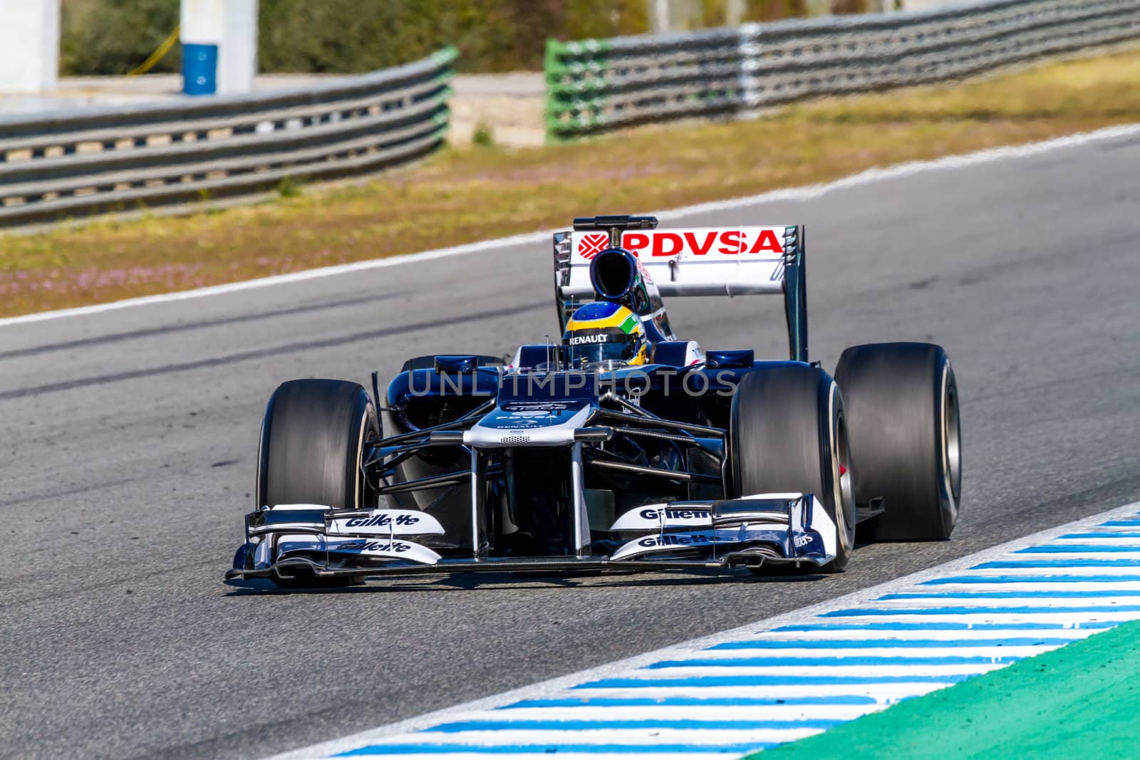 JEREZ DE LA FRONTERA, SPAIN - FEB 10: Bruno Senna of Williams F1 races on training session on February 10 , 2012, in Jerez de la Frontera , Spain